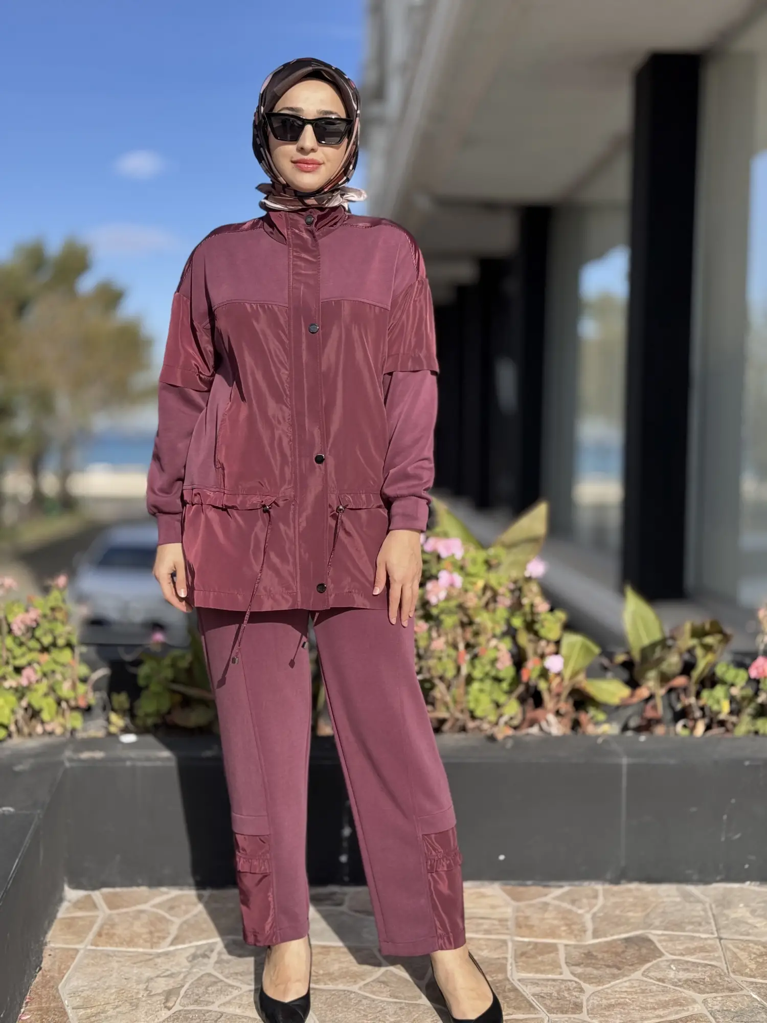 Tığ Triko Dik Yaka Önden Patlı Mix Pantolonlu Takım TKM5049