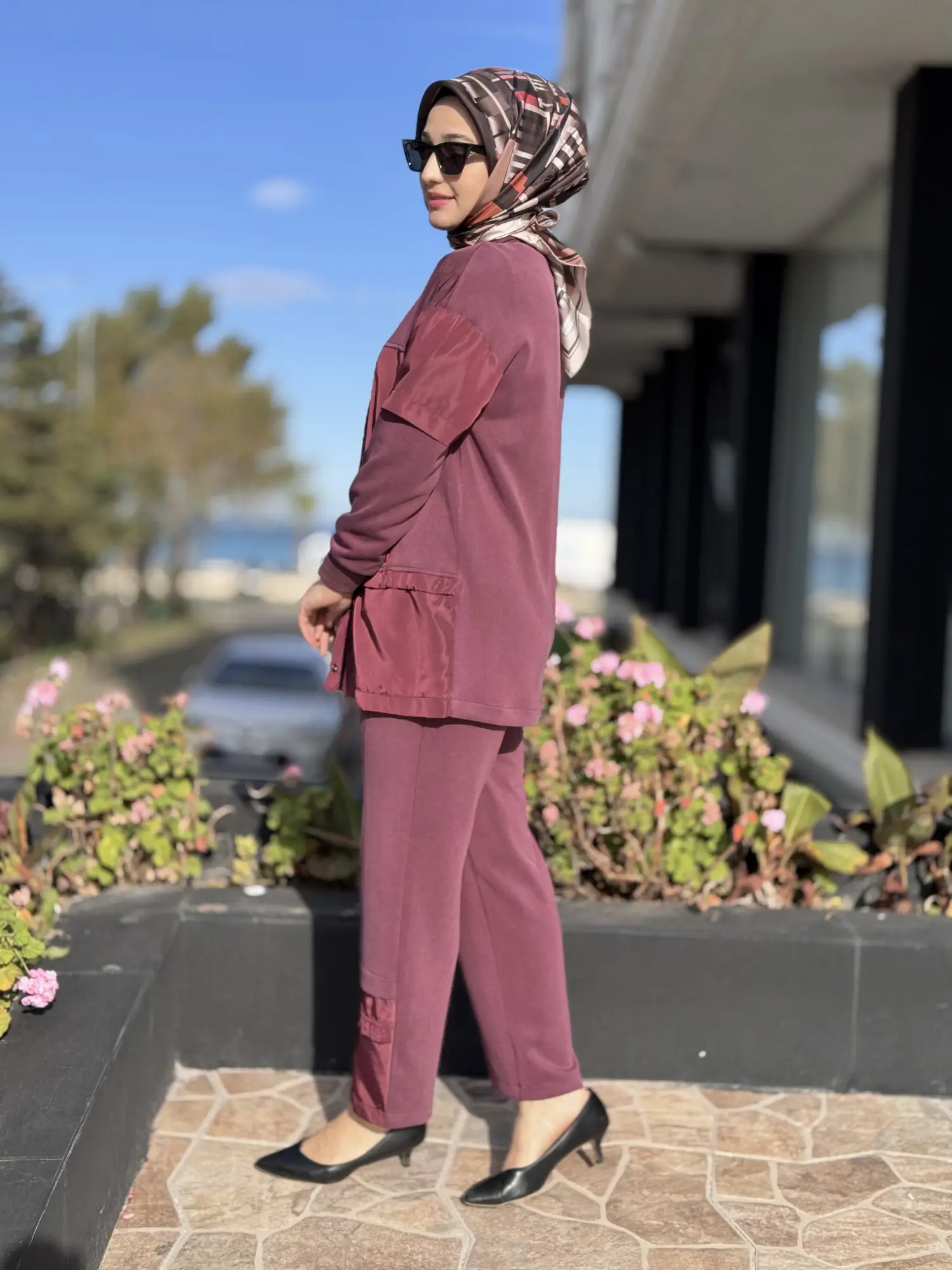 Tığ Triko Dik Yaka Önden Patlı Mix Pantolonlu Takım TKM5049