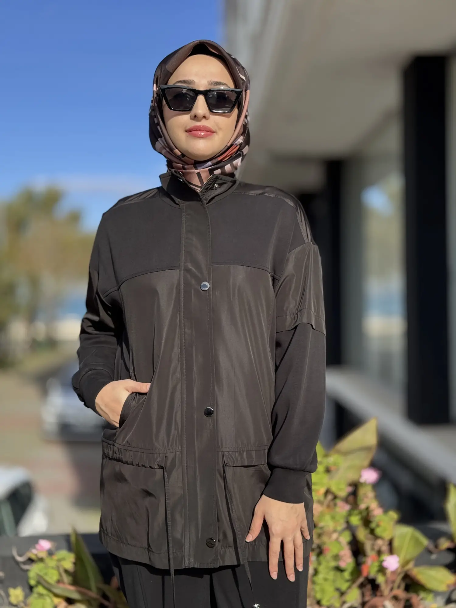 Tığ Triko Dik Yaka Önden Patlı Mix Pantolonlu Takım TKM5049