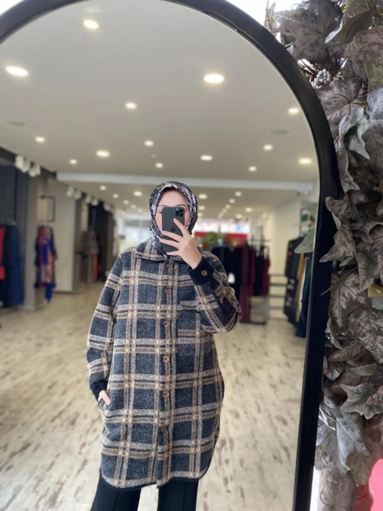 Tığ Triko Ekose Desenli Mink Kaban KBN21625