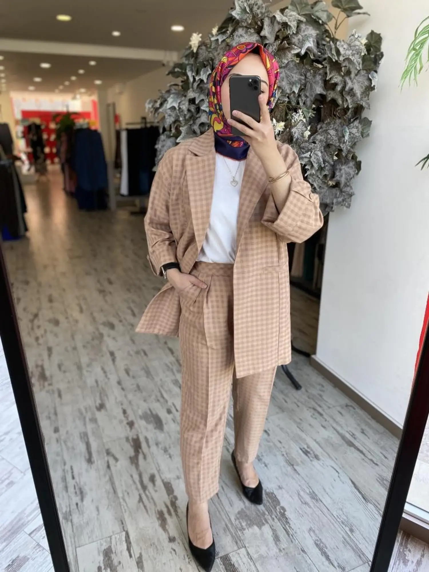 Tığ Triko Ekose Kombinli Ceket Pantolon Takım TKM1858