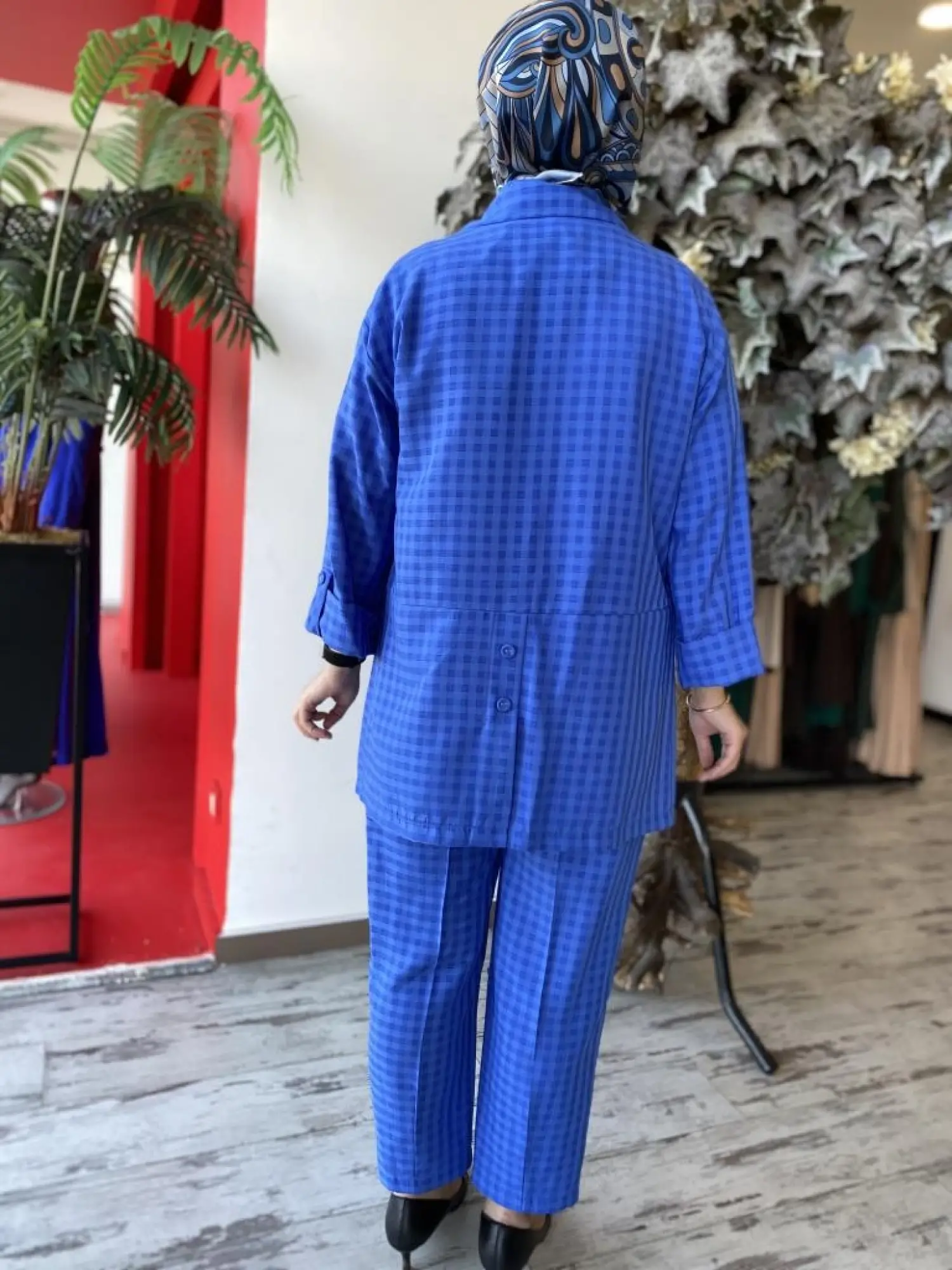 Tığ Triko Ekose Kombinli Ceket Pantolon Takım TKM1858