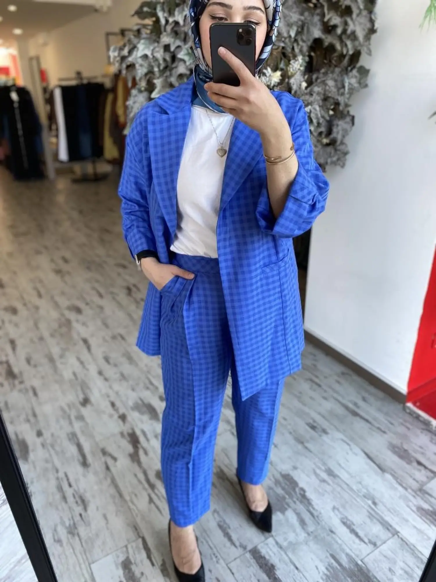 Tığ Triko Ekose Kombinli Ceket Pantolon Takım TKM1858