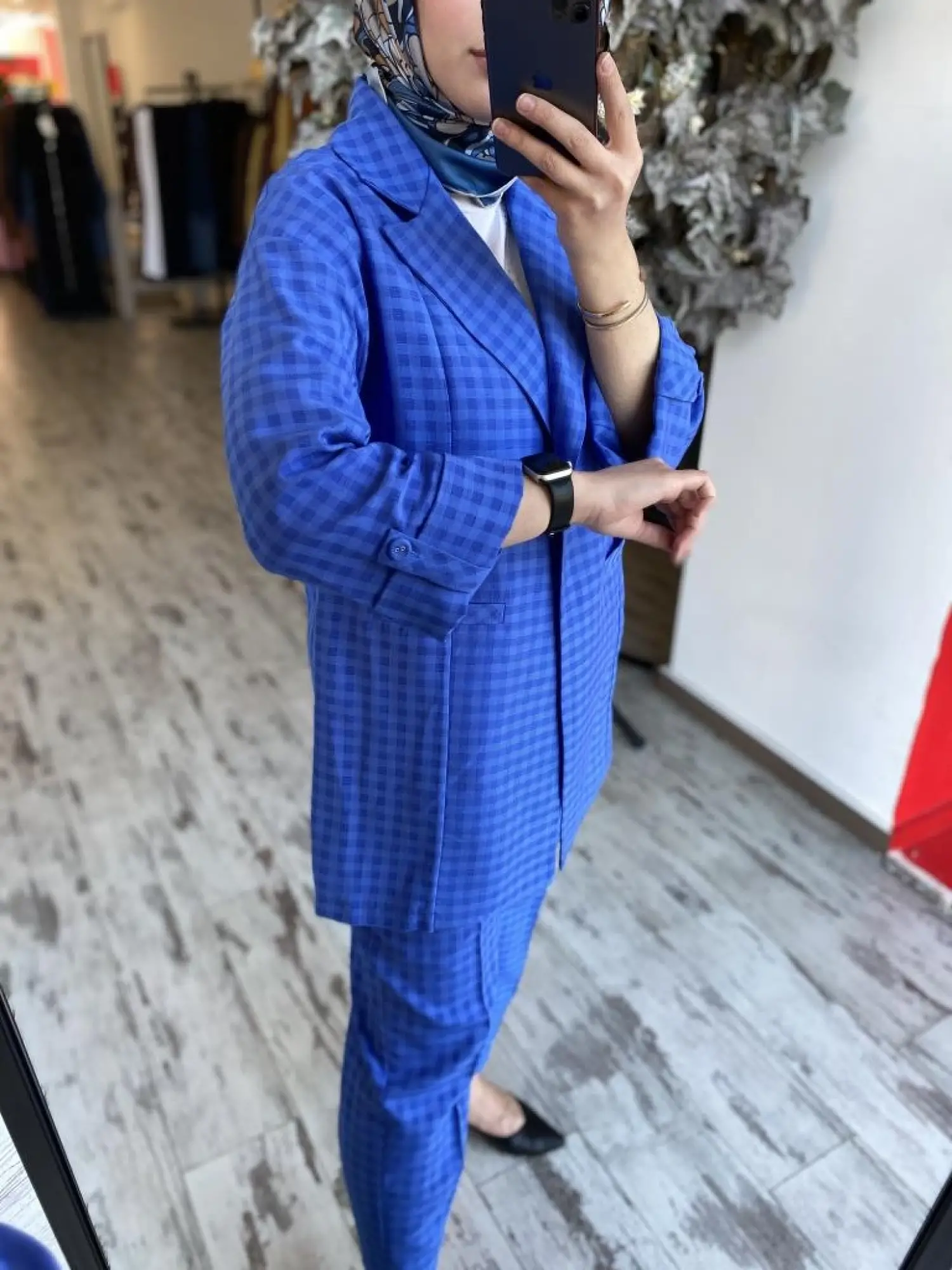 Tığ Triko Ekose Kombinli Ceket Pantolon Takım TKM1858