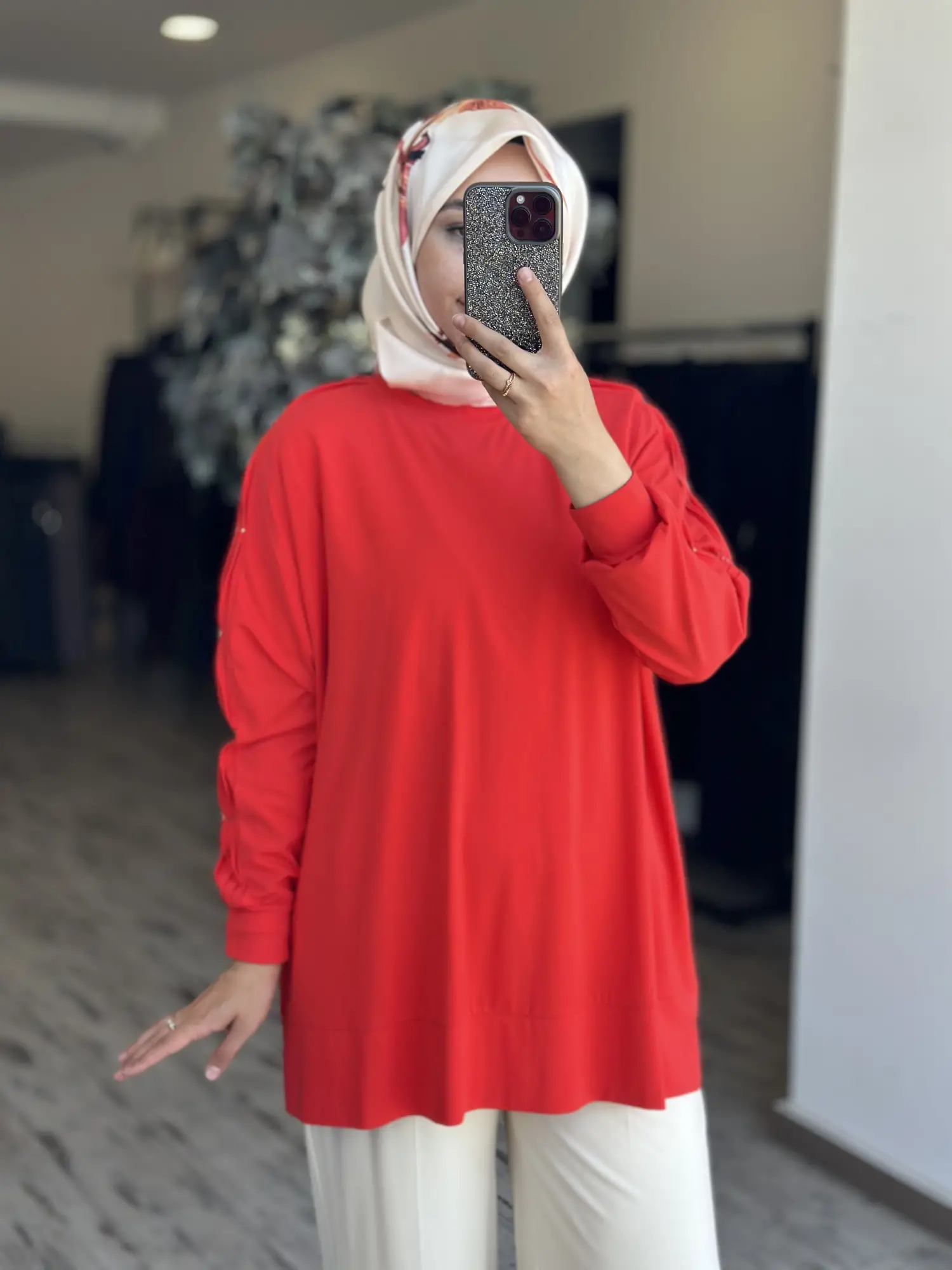 Tığ Triko Kolu Drape Detaylı Modal Tunik TNK4053