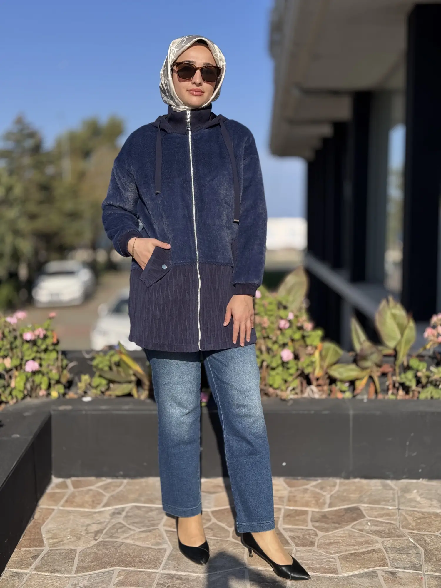 Tığ Triko Kürk Desenli Kadife Doku Kombinli Kaban KBN6013