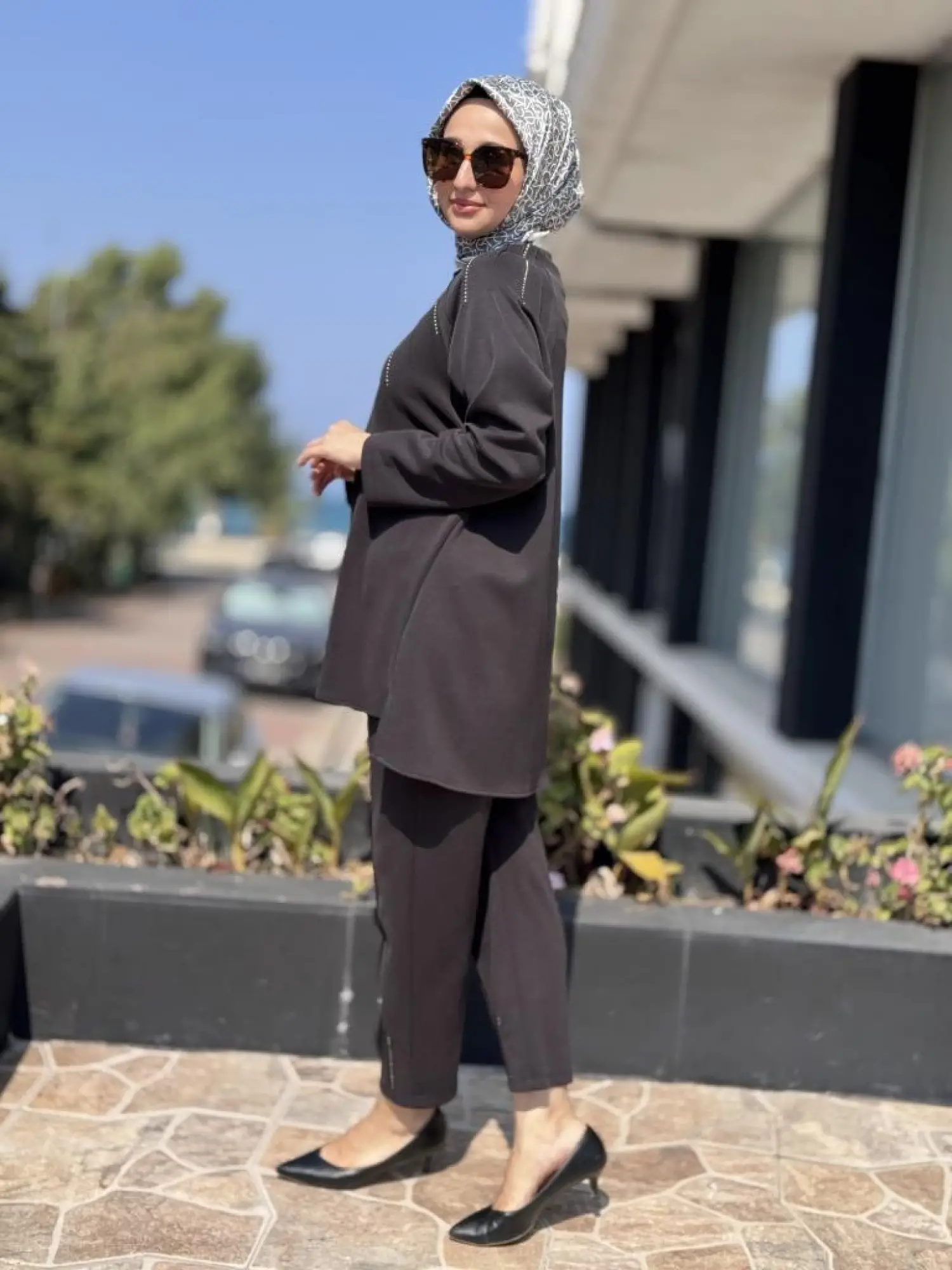 Tığ Triko Metal Süslemeli Nervürlü Tunik Pantolon Takım TKM3043