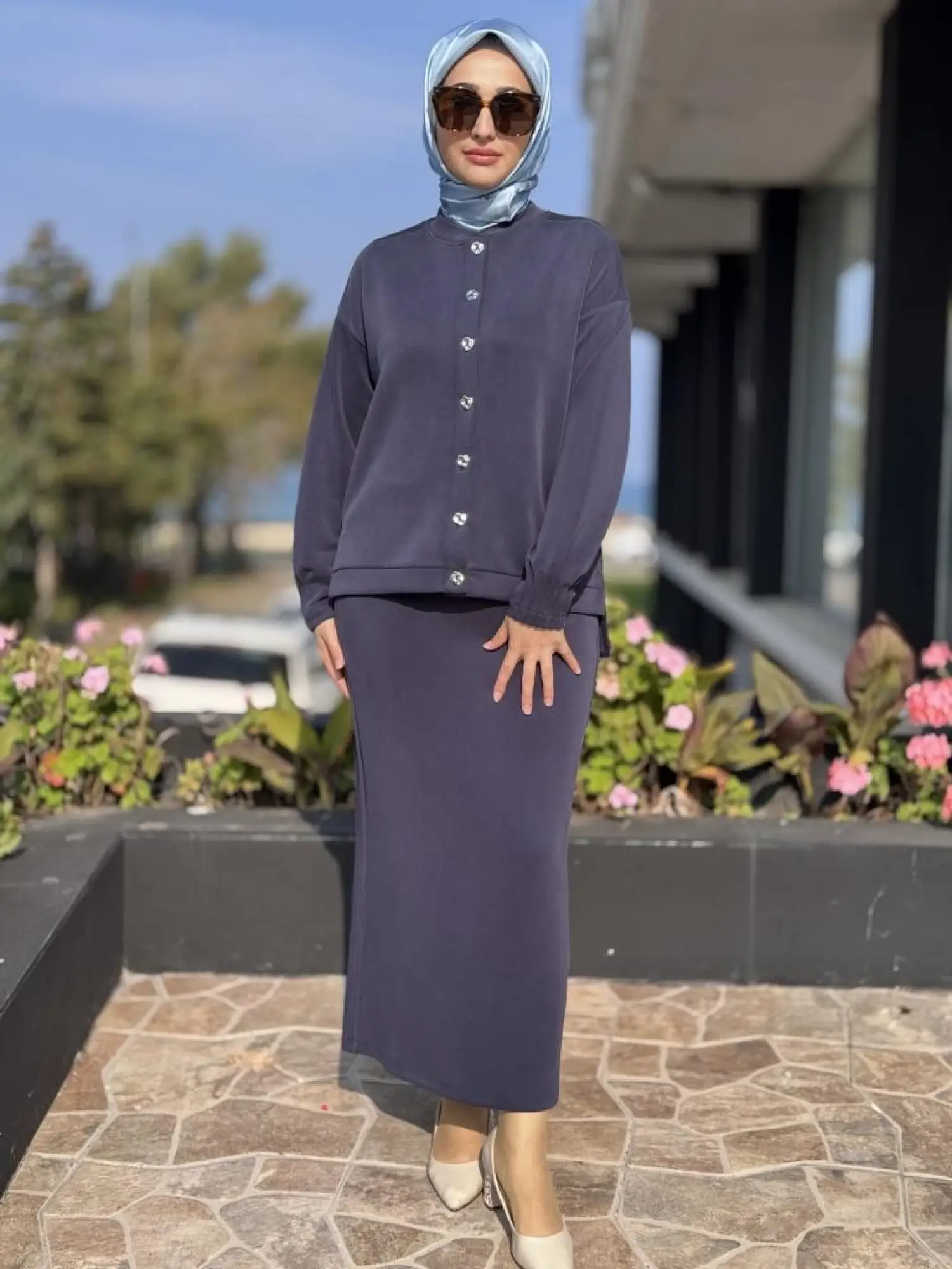 Tığ Triko Nervür Detaylı Etekli Takım TKM5029