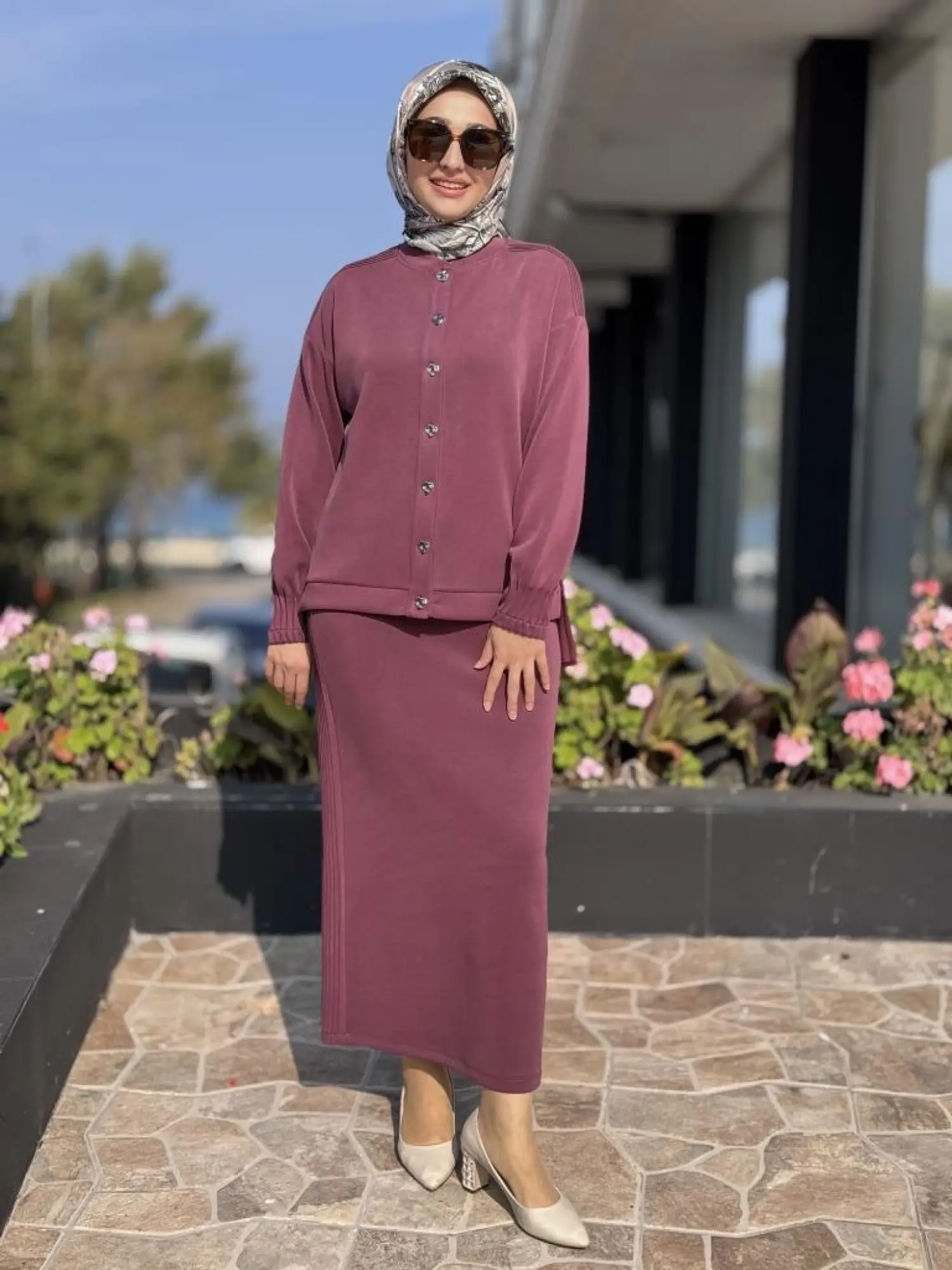 Tığ Triko Nervür Detaylı Etekli Takım TKM5029