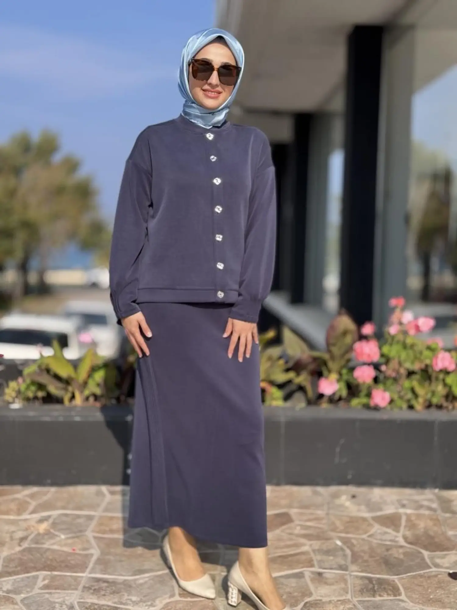 Tığ Triko Nervür Detaylı Etekli Takım TKM5029