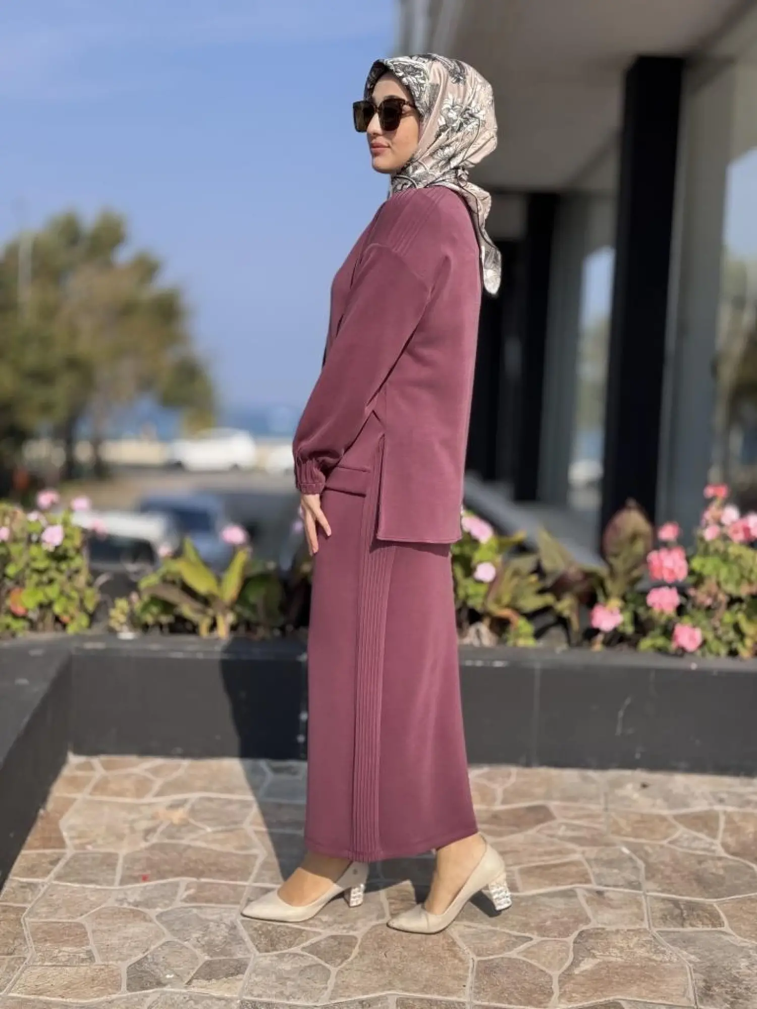 Tığ Triko Nervür Detaylı Etekli Takım TKM5029