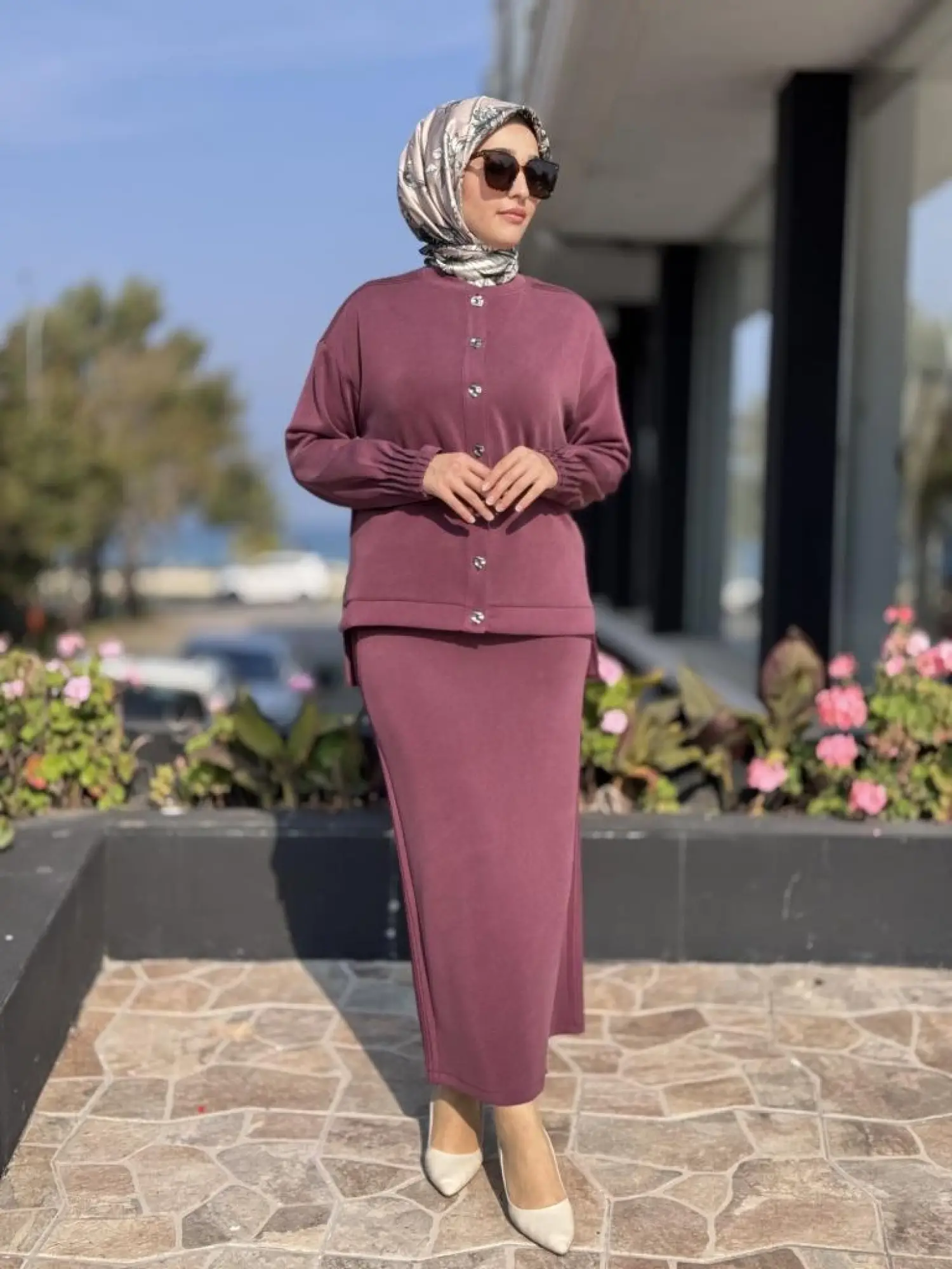 Tığ Triko Nervür Detaylı Etekli Takım TKM5029