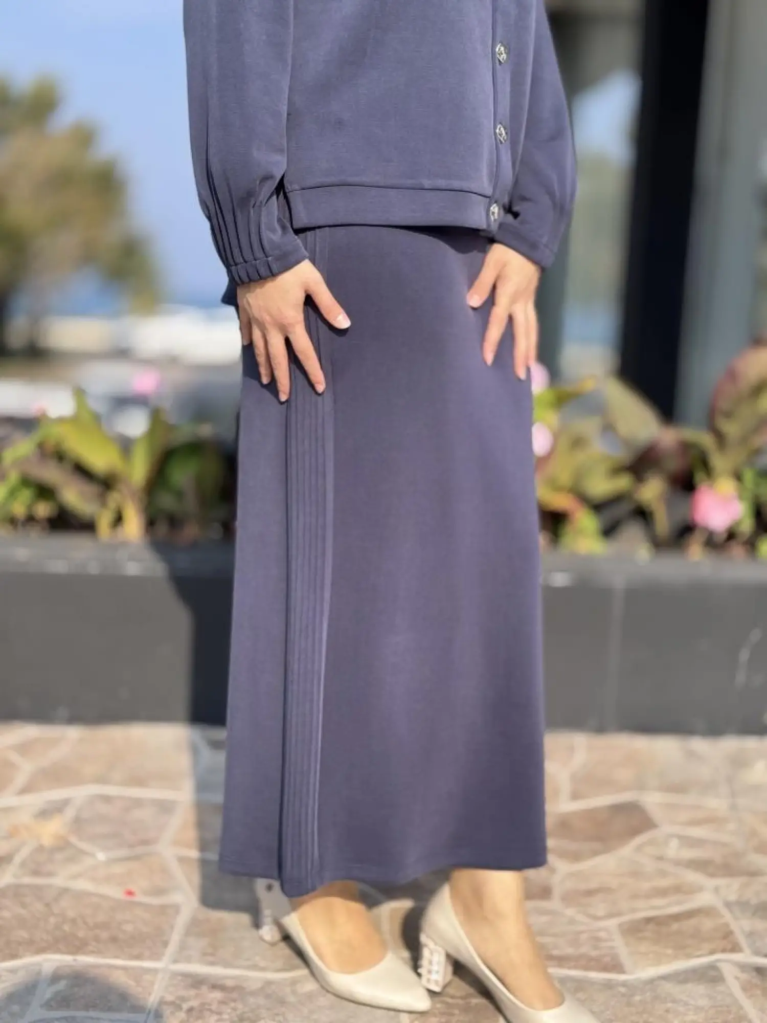 Tığ Triko Nervür Detaylı Etekli Takım TKM5029