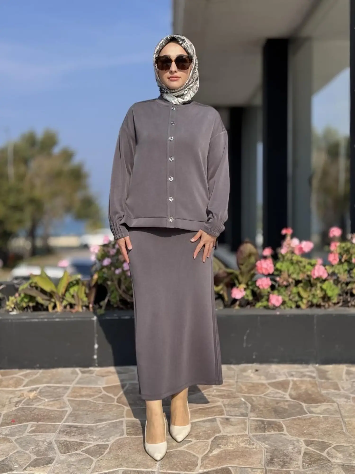 Tığ Triko Nervür Detaylı Etekli Takım TKM5029