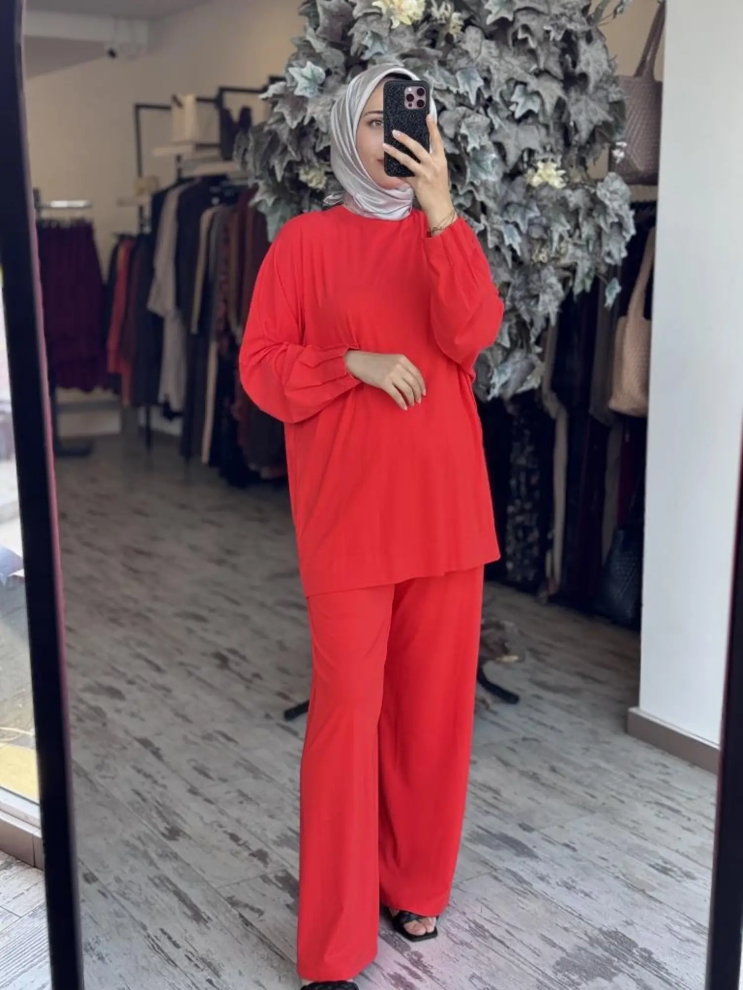 Tığ Triko Nervür Detaylı Tunik Pantolon Takım TKM3031