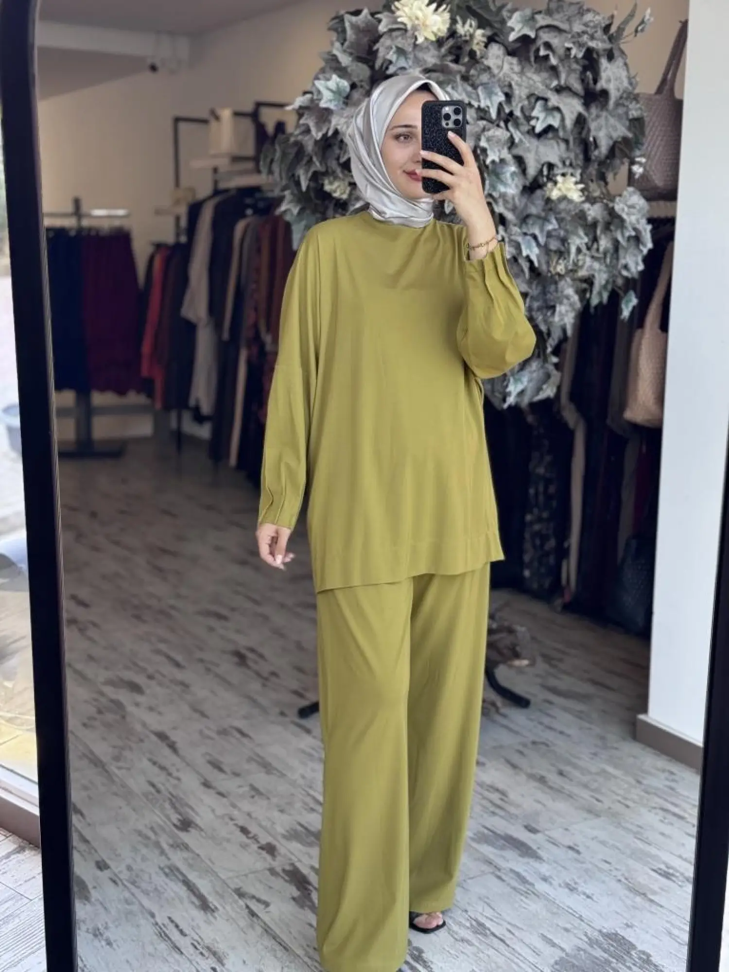 Tığ Triko Nervür Detaylı Tunik Pantolon Takım TKM3031