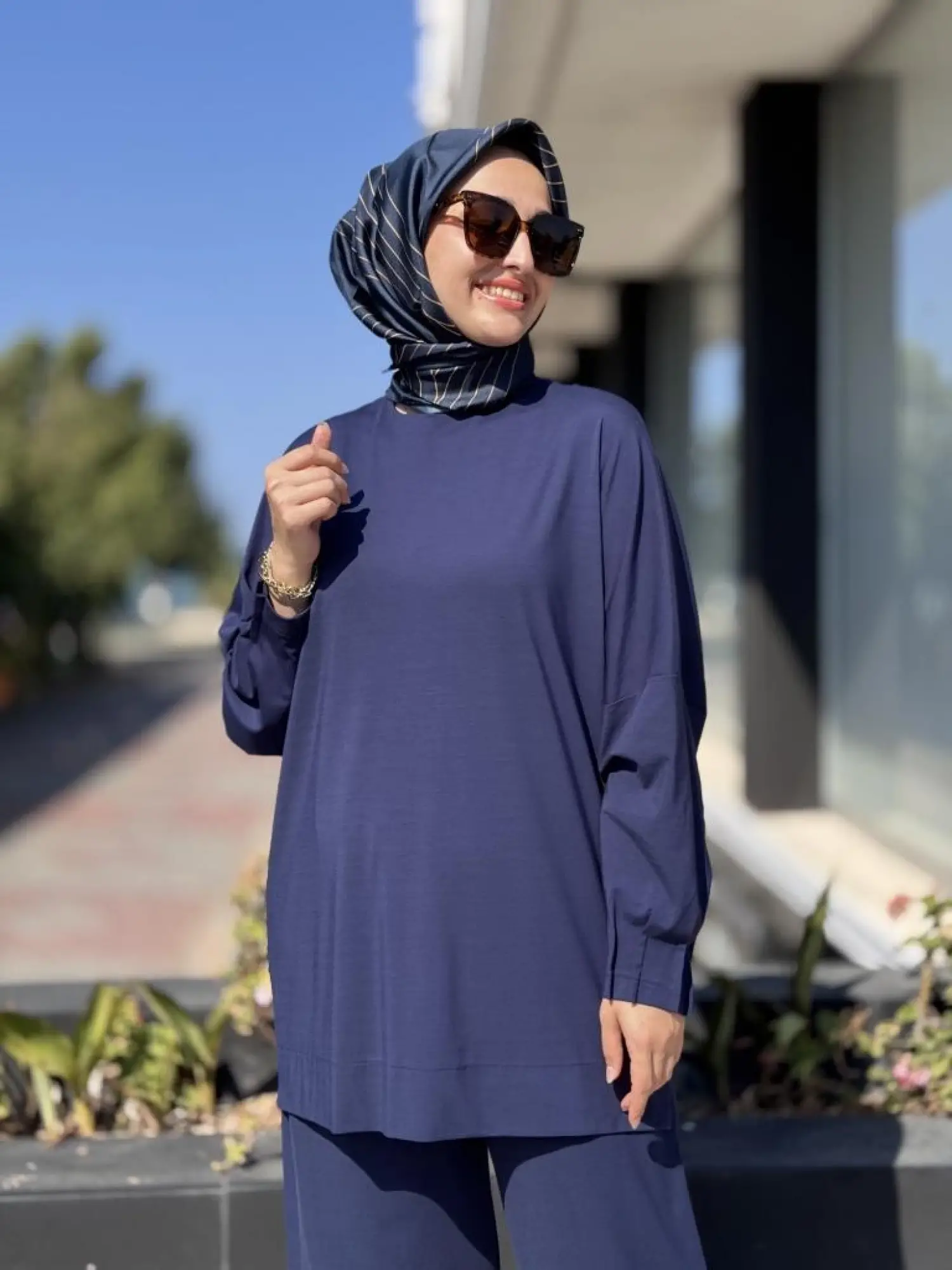 Tığ Triko Nervür Detaylı Tunik Pantolon Takım TKM3031