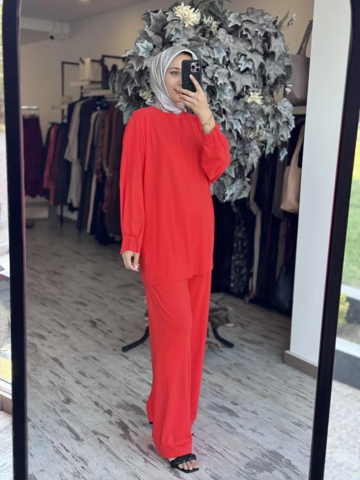 Tığ Triko Nervür Detaylı Tunik Pantolon Takım TKM3031