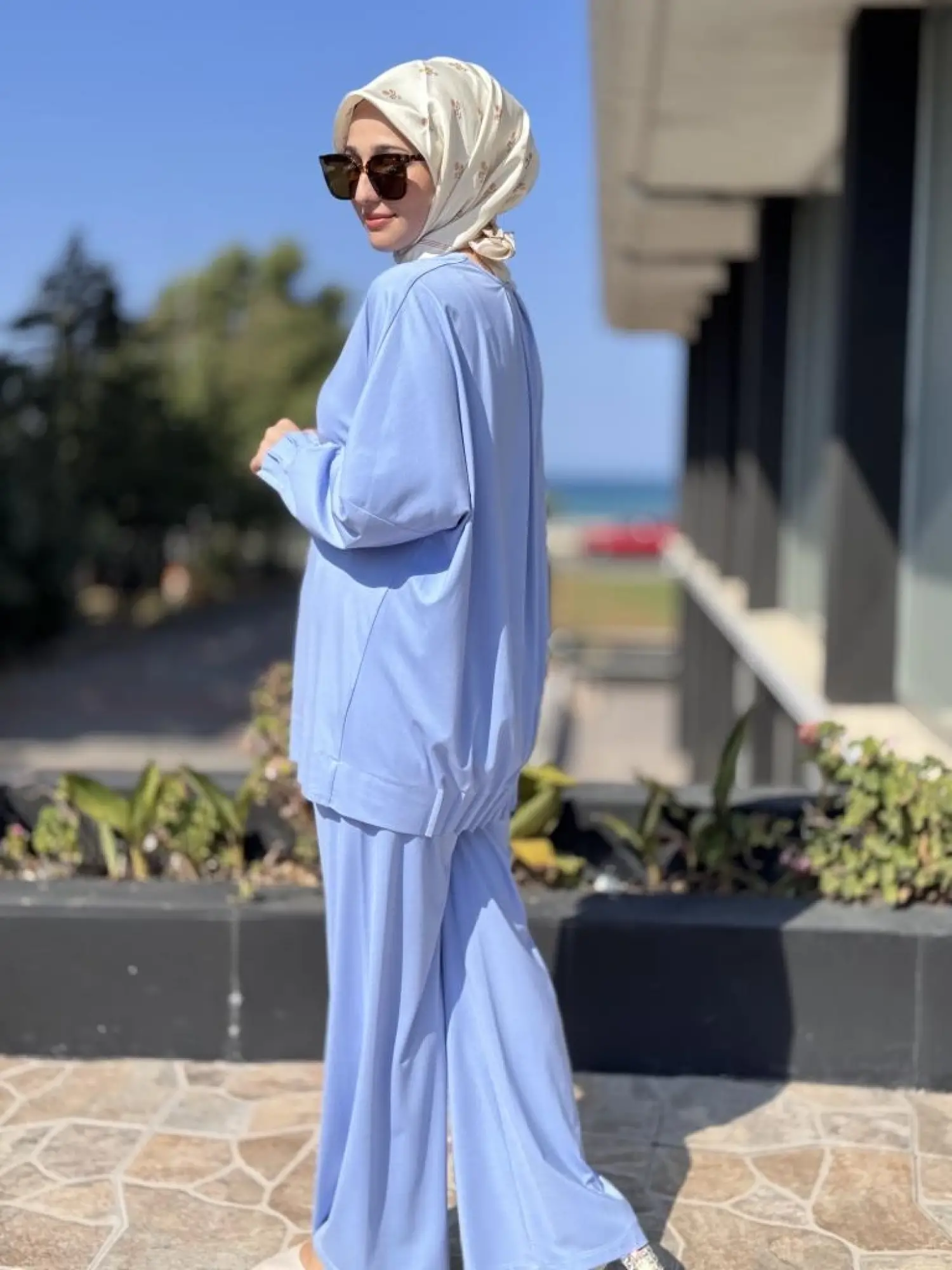 Tığ Triko Nervür Detaylı Tunik Pantolon Takım TKM3031