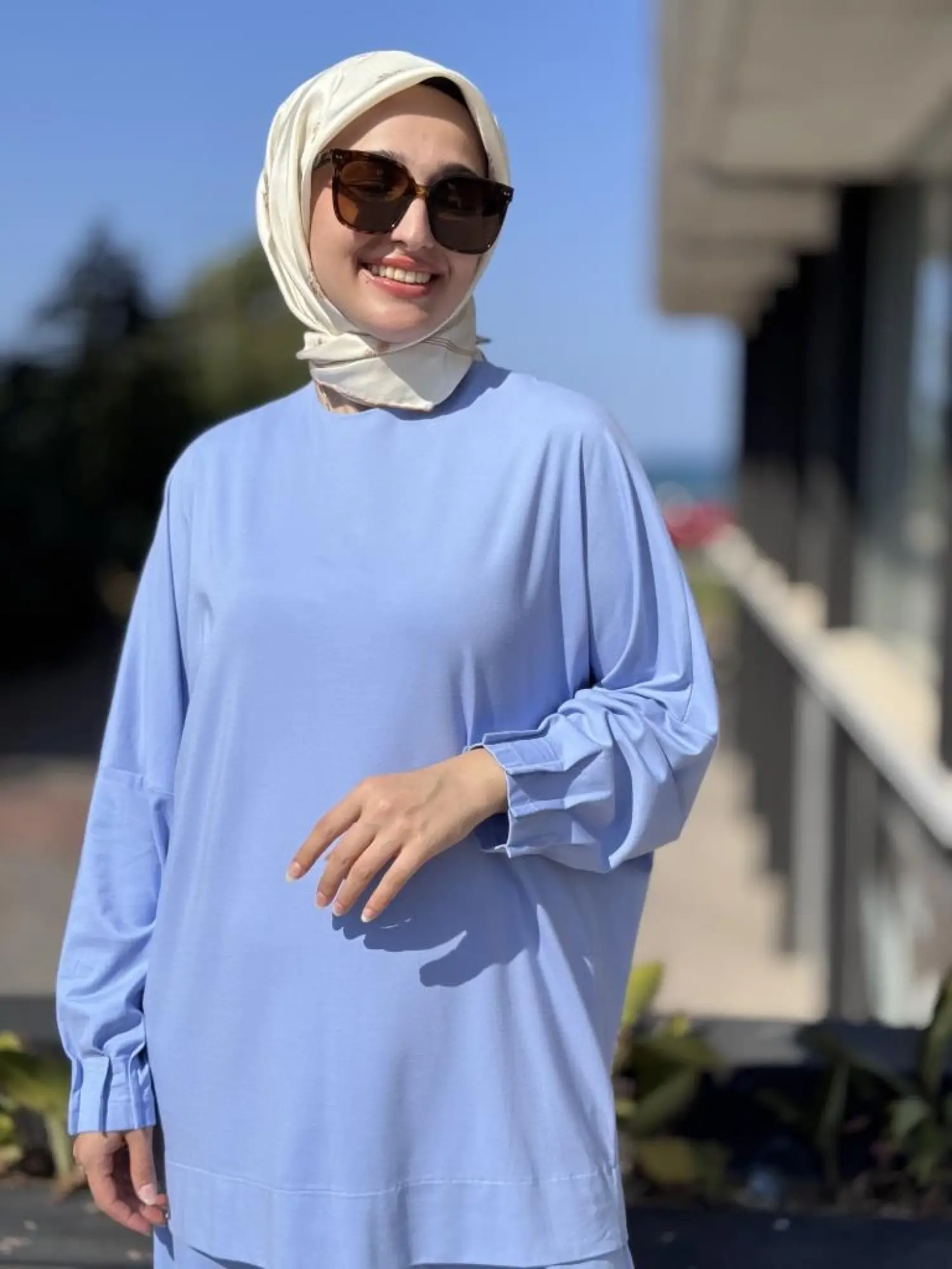 Tığ Triko Nervür Detaylı Tunik Pantolon Takım TKM3031