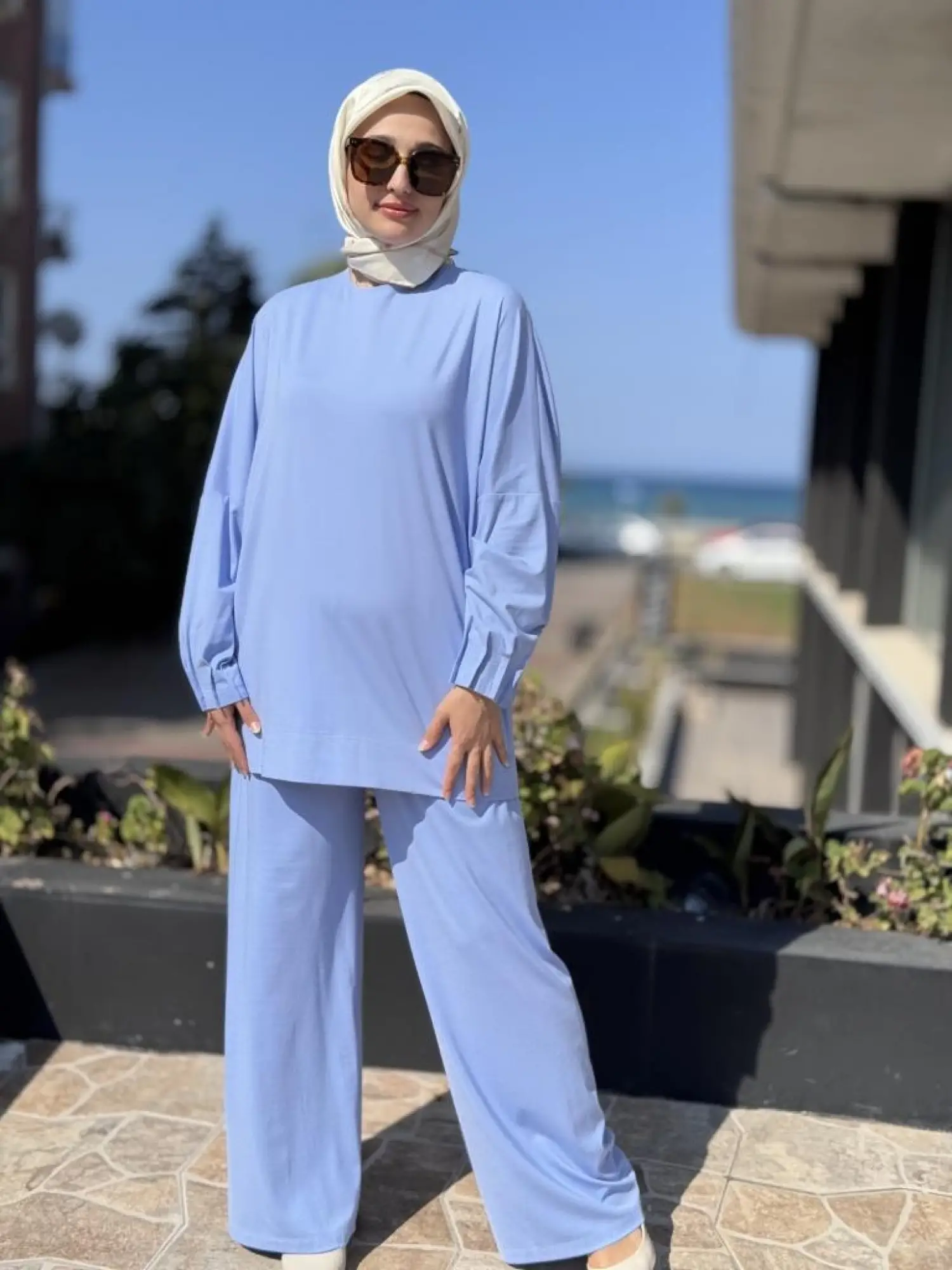 Tığ Triko Nervür Detaylı Tunik Pantolon Takım TKM3031