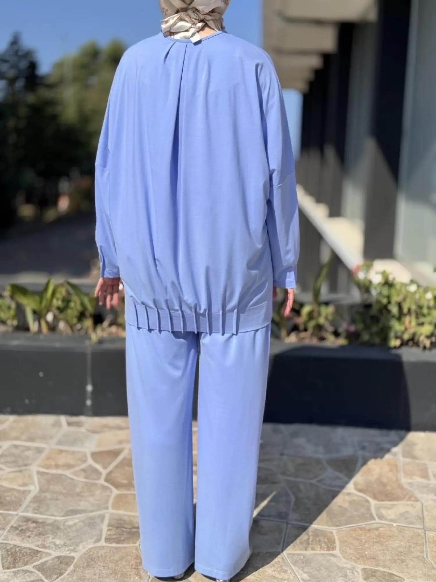 Tığ Triko Nervür Detaylı Tunik Pantolon Takım TKM3031