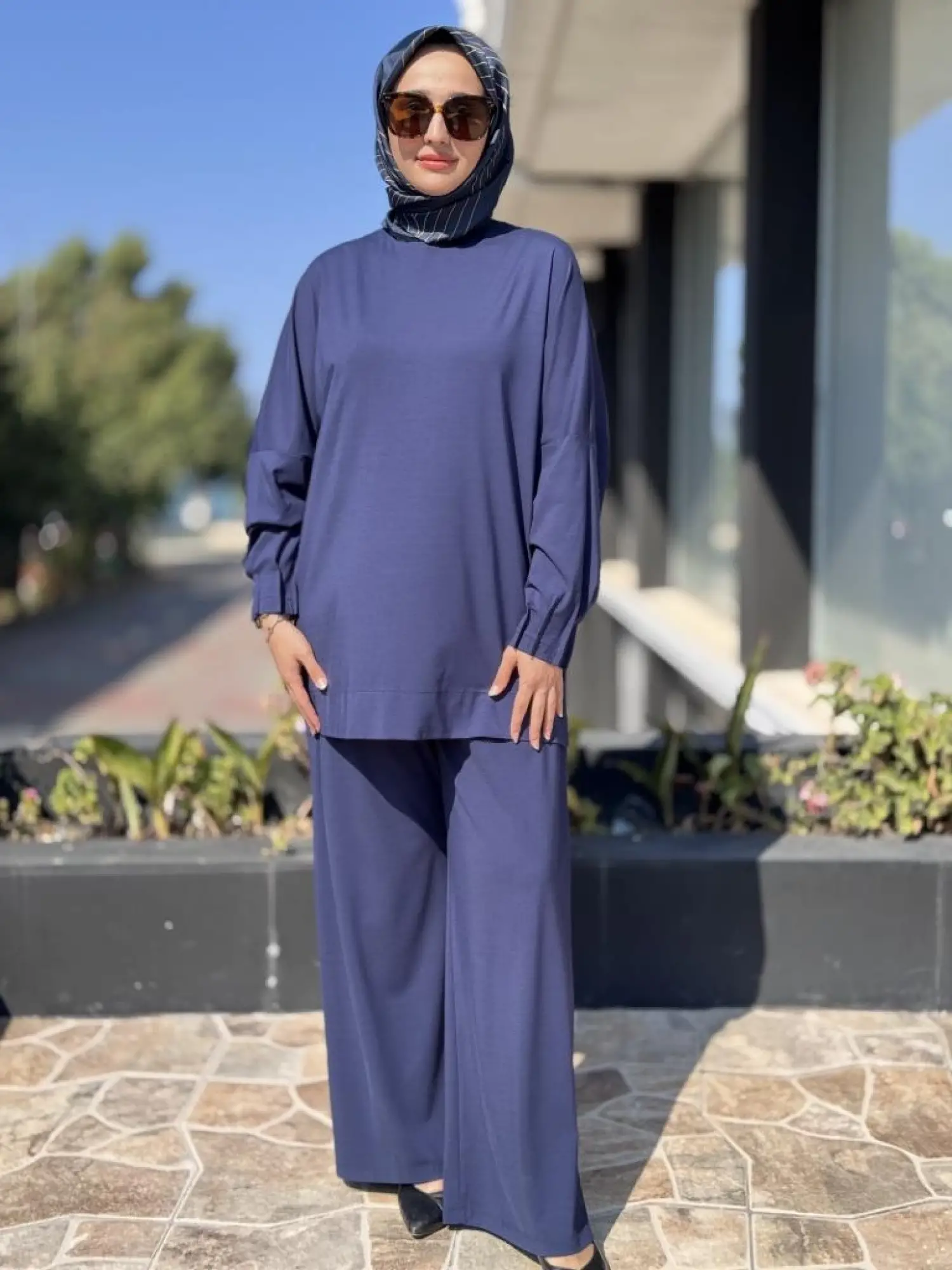 Tığ Triko Nervür Detaylı Tunik Pantolon Takım TKM3031