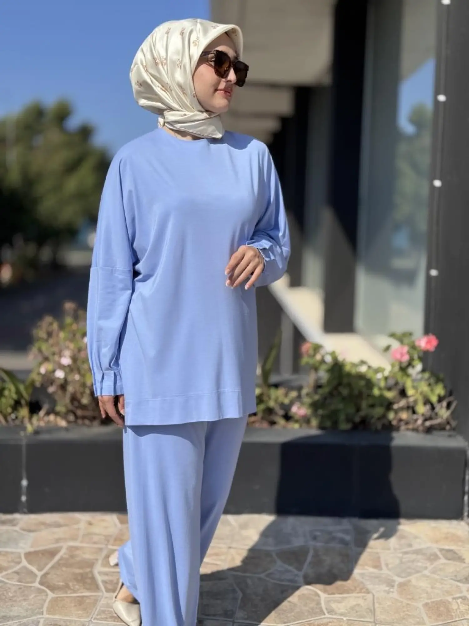 Tığ Triko Nervür Detaylı Tunik Pantolon Takım TKM3031