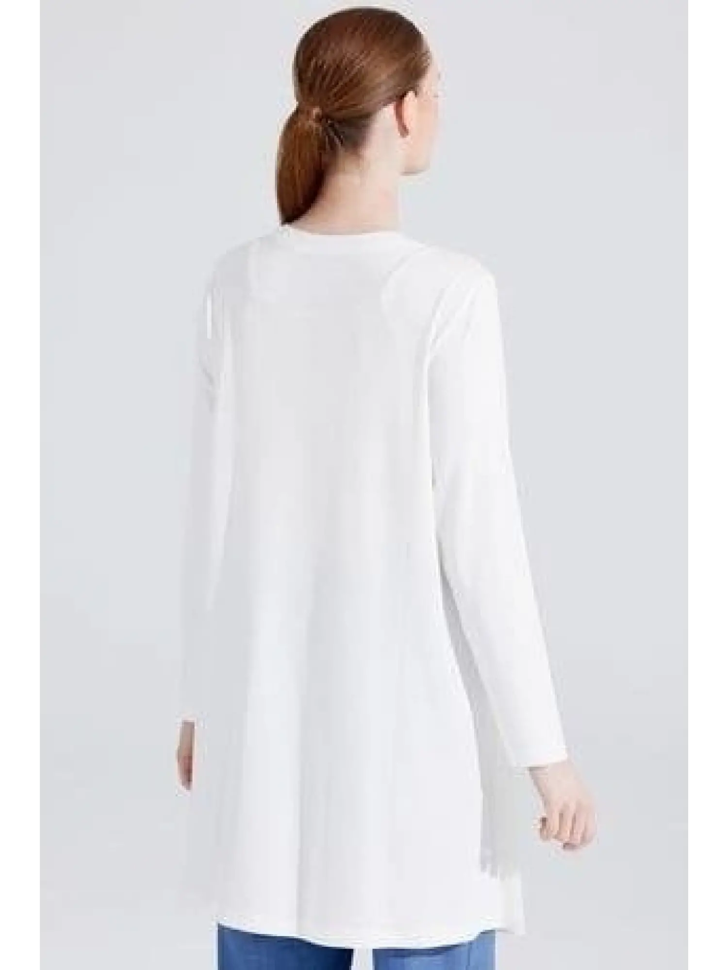 Tığ Triko Önü Şifon Sıfır Yakalı Uzun Kollu Penye Tunik TNK1815