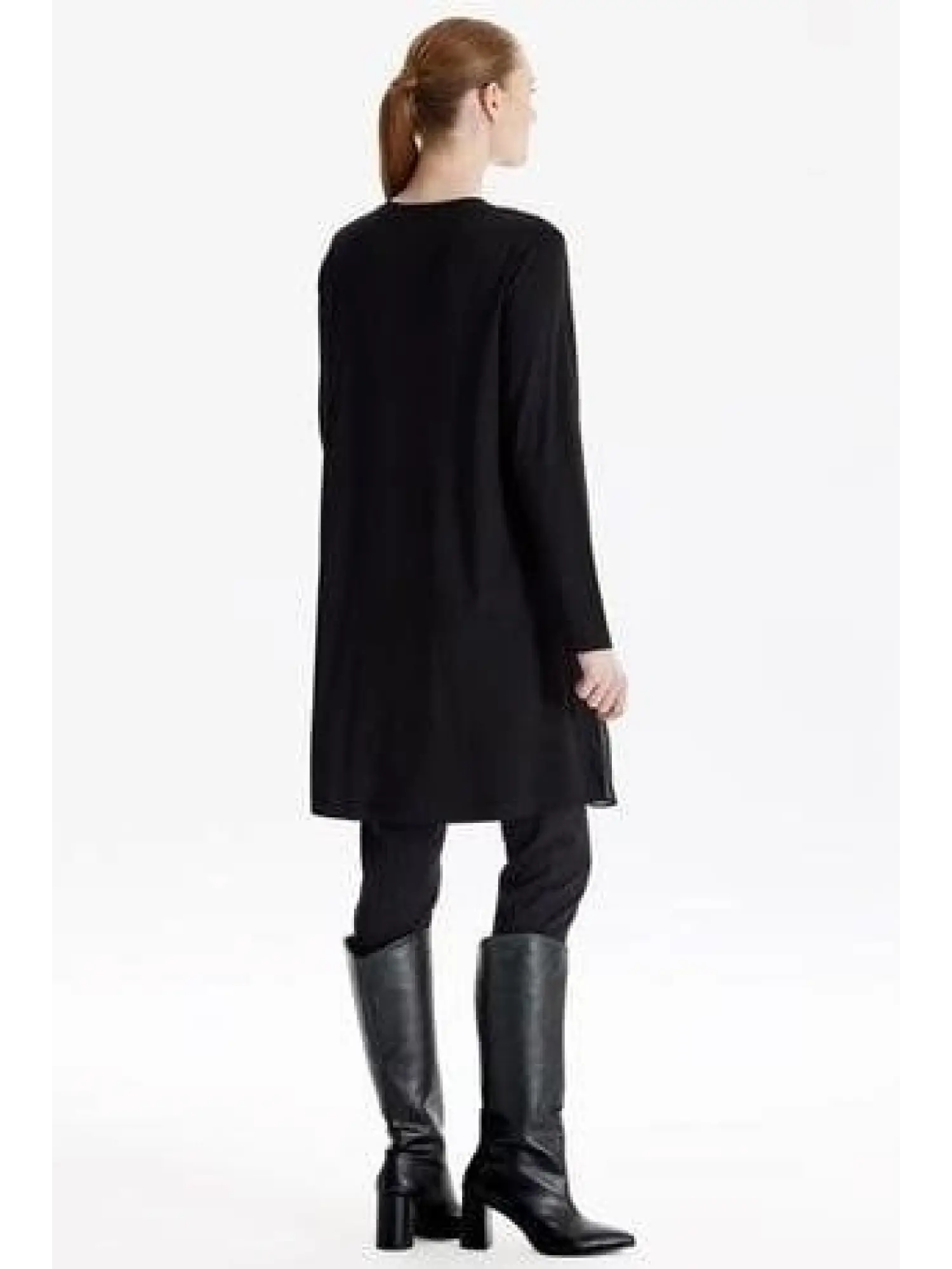 Tığ Triko Önü Şifon Sıfır Yakalı Uzun Kollu Penye Tunik TNK1815