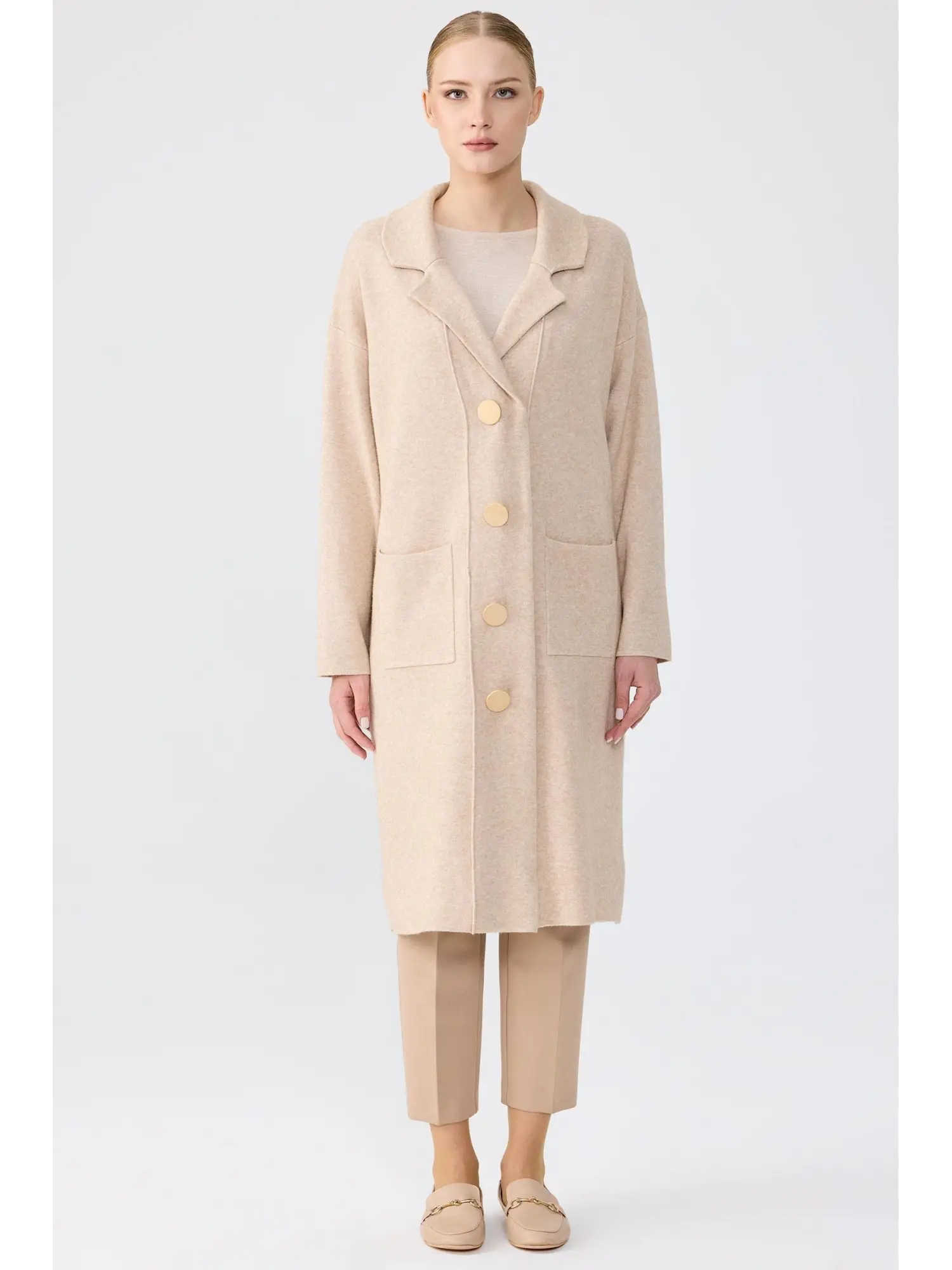 Tığ Triko Polo Yaka 3 Düğmeli Uzun Triko Hırka HRK22012