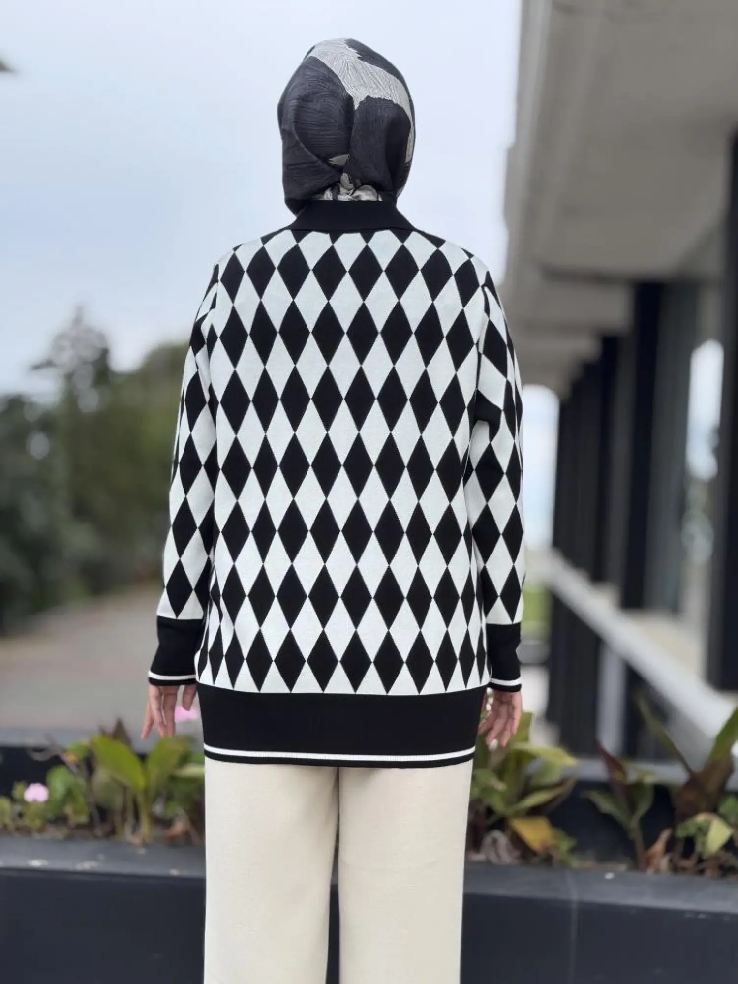 Tığ Triko Polo Yaka Baklava Desenli Tunik TNK21849