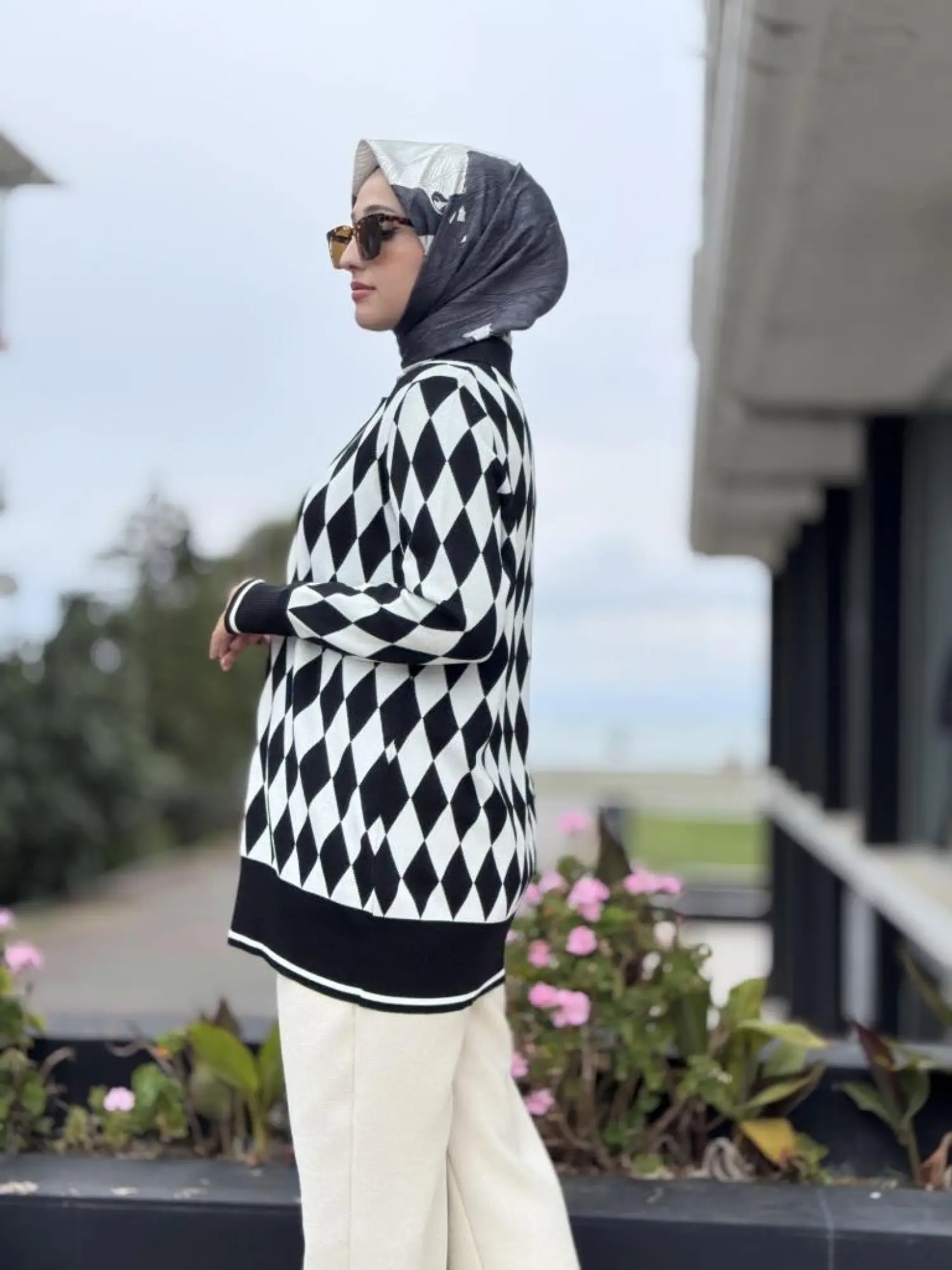 Tığ Triko Polo Yaka Baklava Desenli Tunik TNK21849