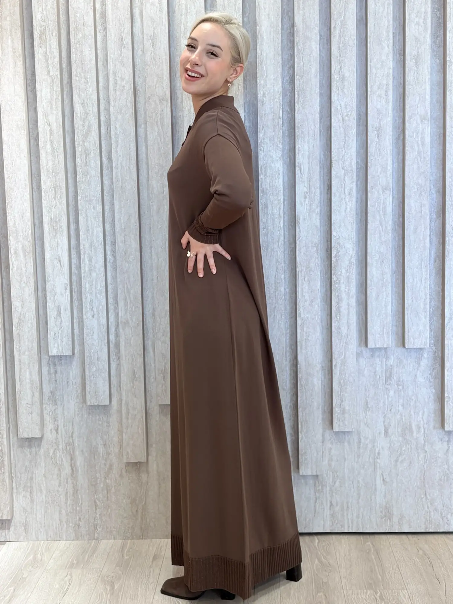 Tığ Triko Polo Yaka Rayon Elbise ELB21955