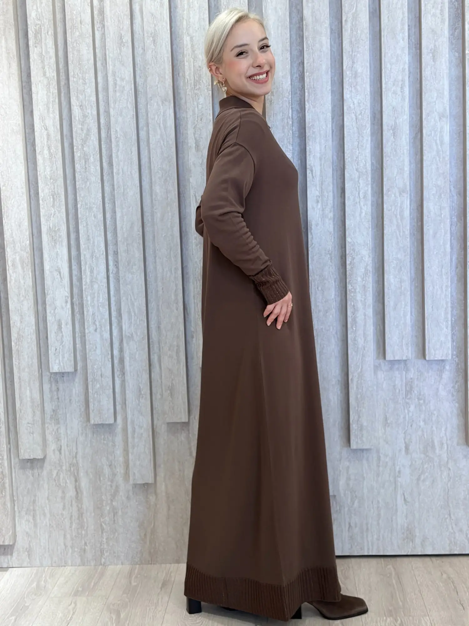 Tığ Triko Polo Yaka Rayon Elbise ELB21955