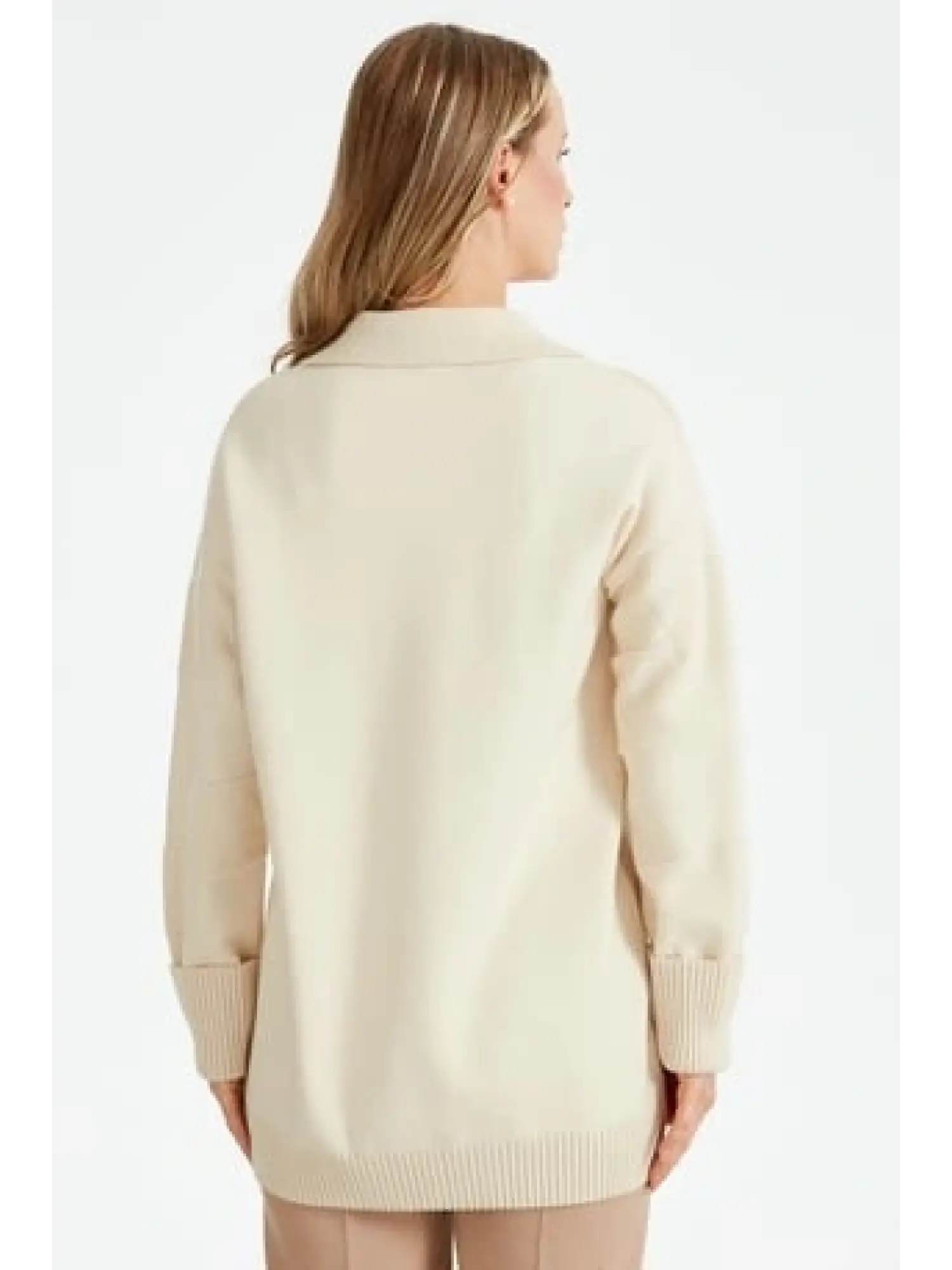 Tığ Triko Polo Yakalı Kabartma Örgülü Triko Tunik TNK21544