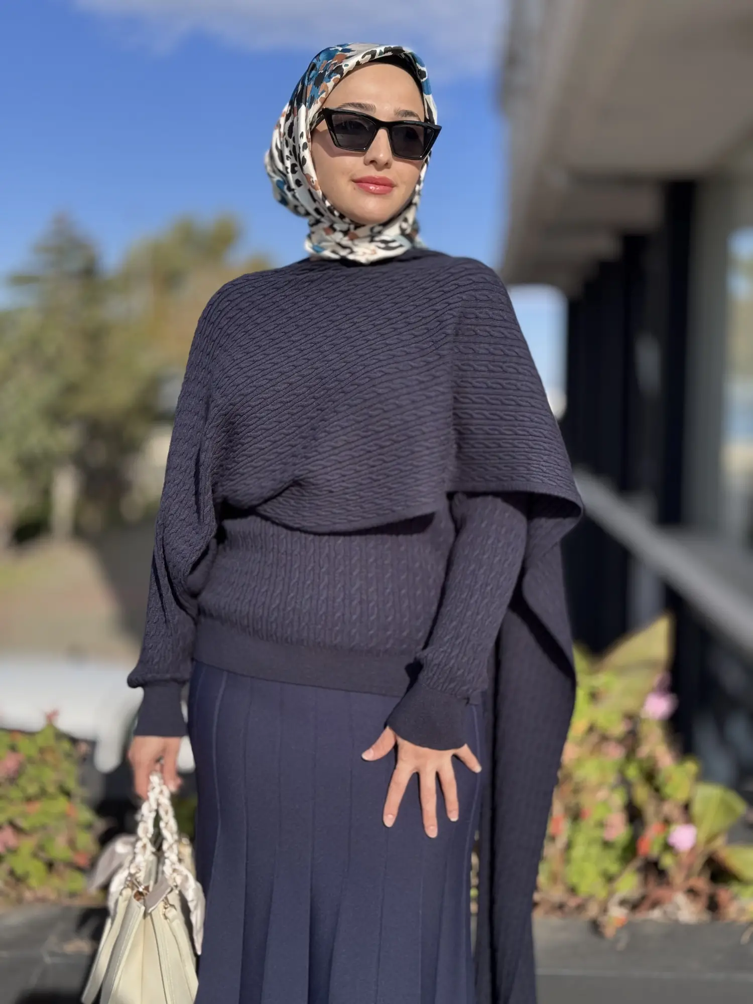 Tığ Triko Saç Örgü Desenli Şal Detaylı Triko Bluz BLZ21975