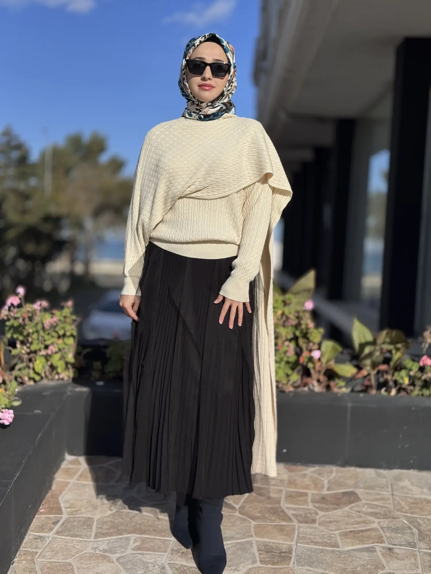 Tığ Triko Saç Örgü Desenli Şal Detaylı Triko Bluz BLZ21975