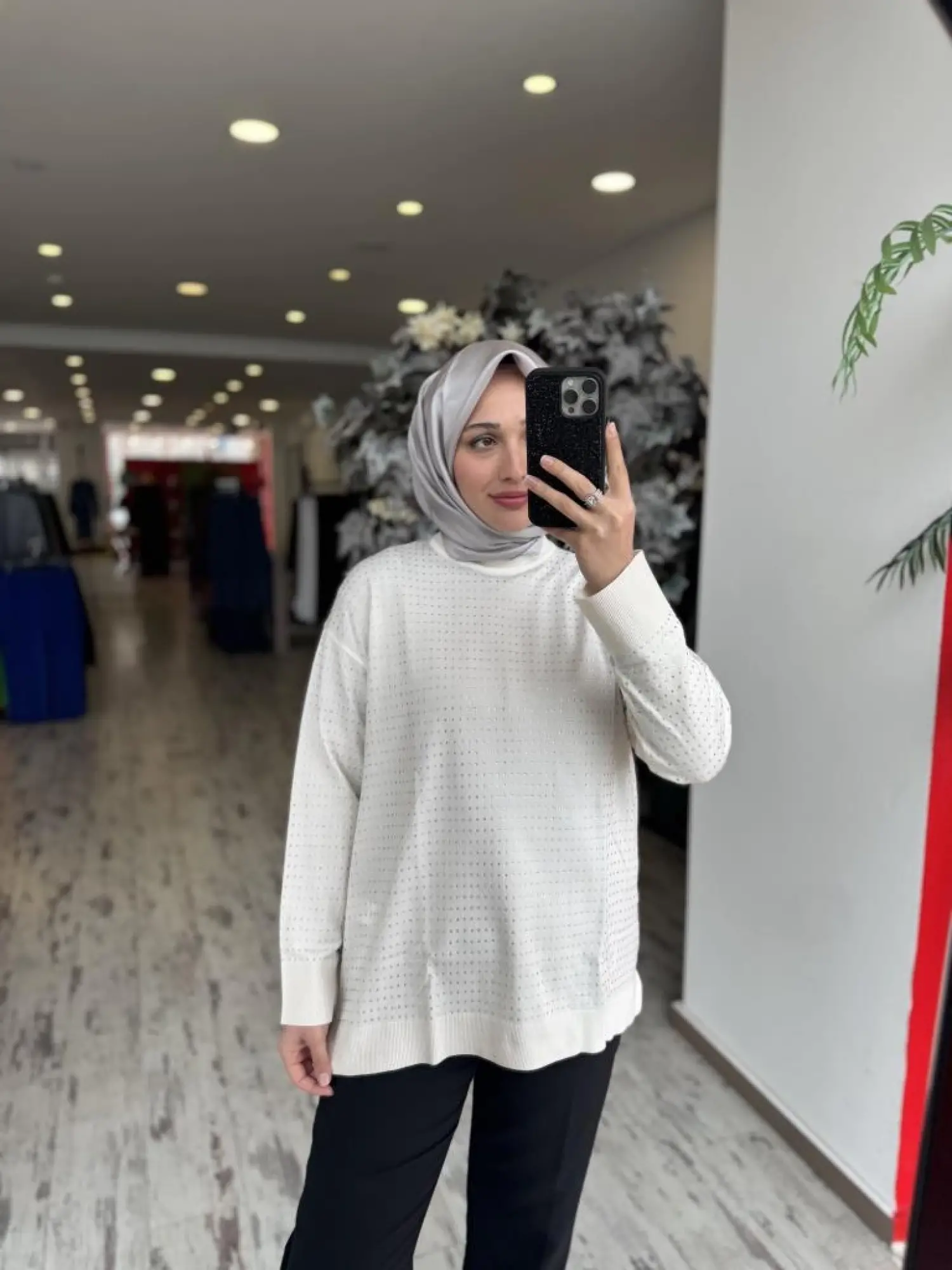 Tığ Triko Taş Baskılı Rayon Tunik TNK21717