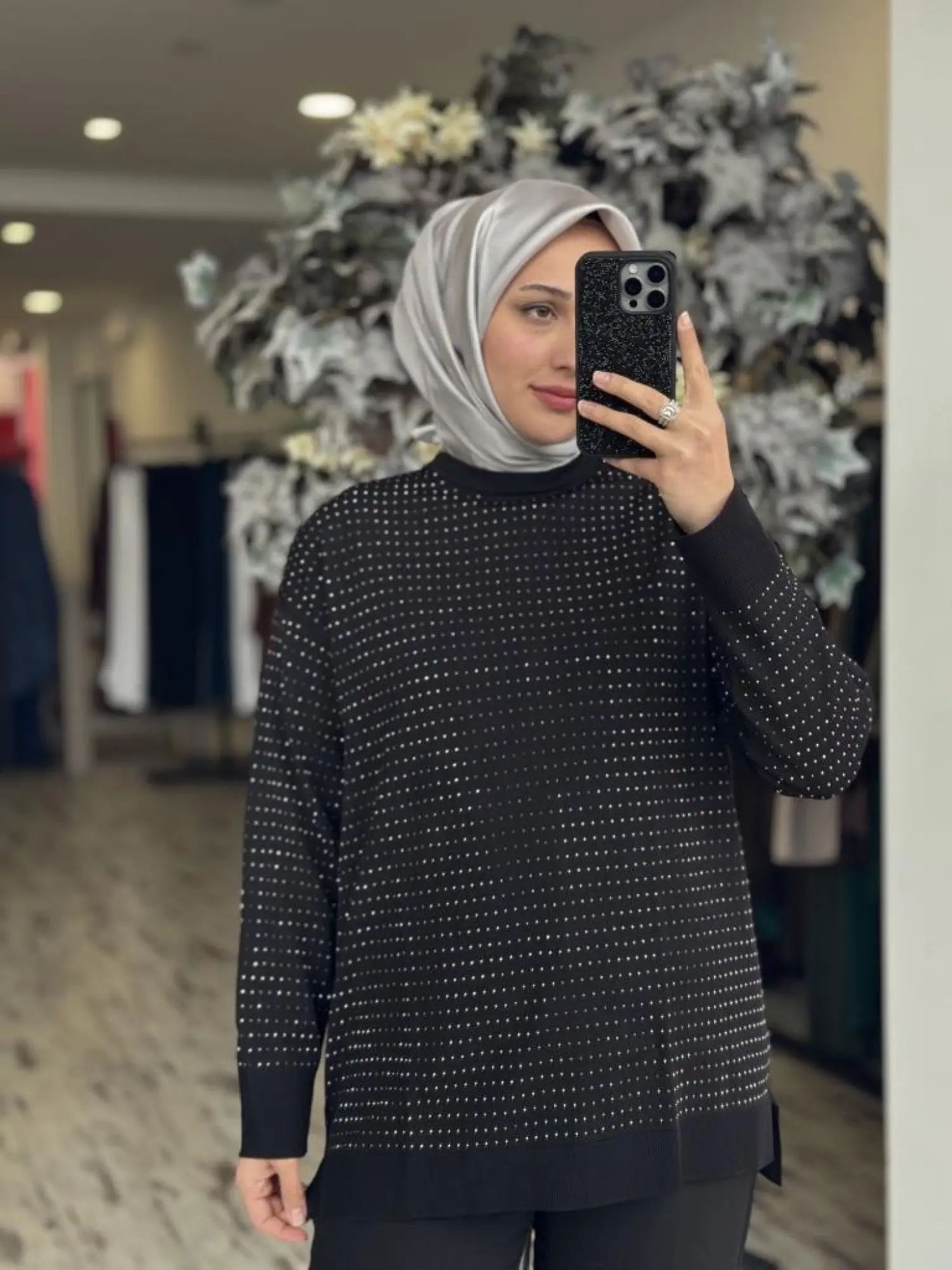 Tığ Triko Taş Baskılı Rayon Tunik TNK21717