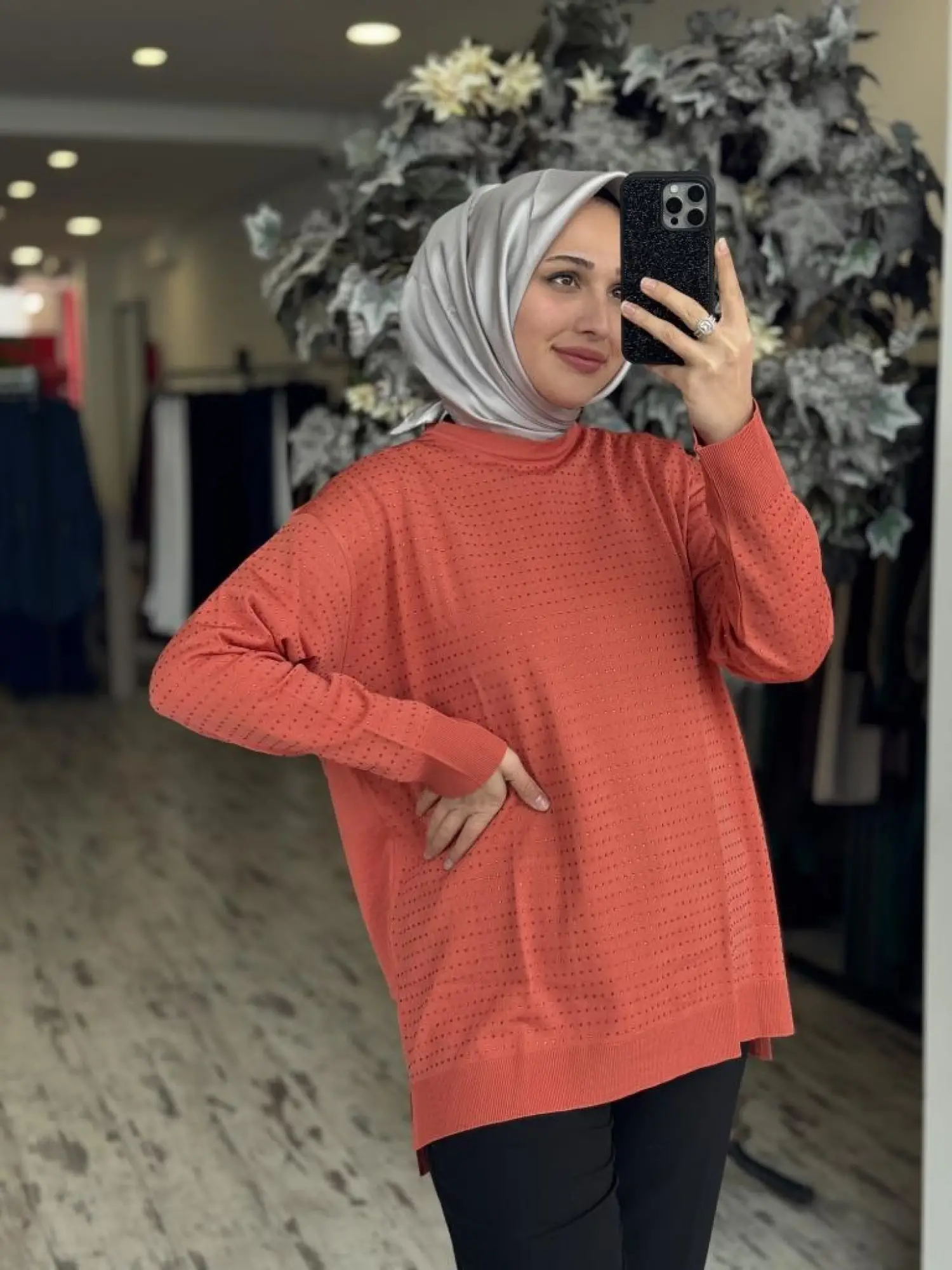 Tığ Triko Taş Baskılı Rayon Tunik TNK21717