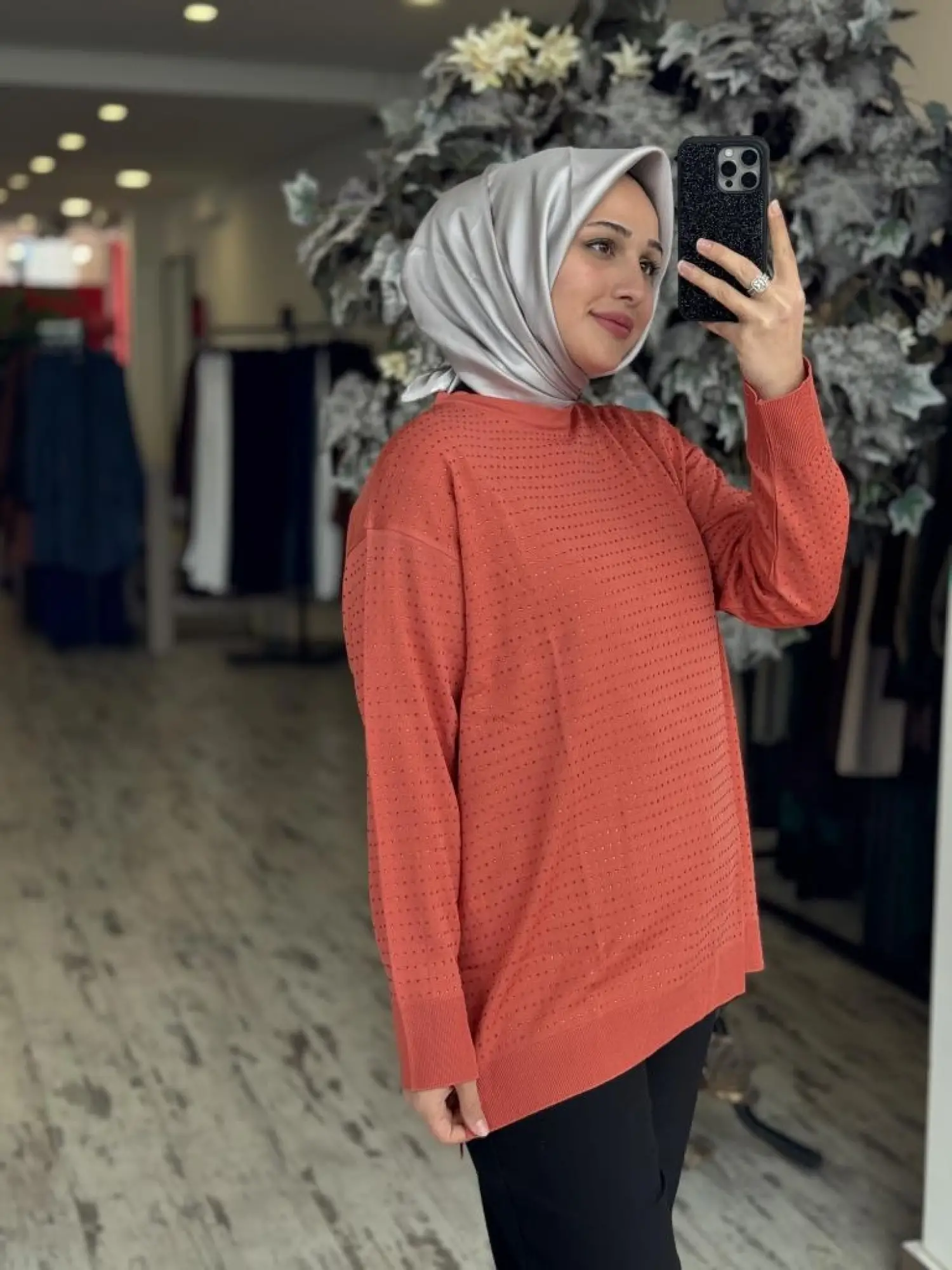 Tığ Triko Taş Baskılı Rayon Tunik TNK21717