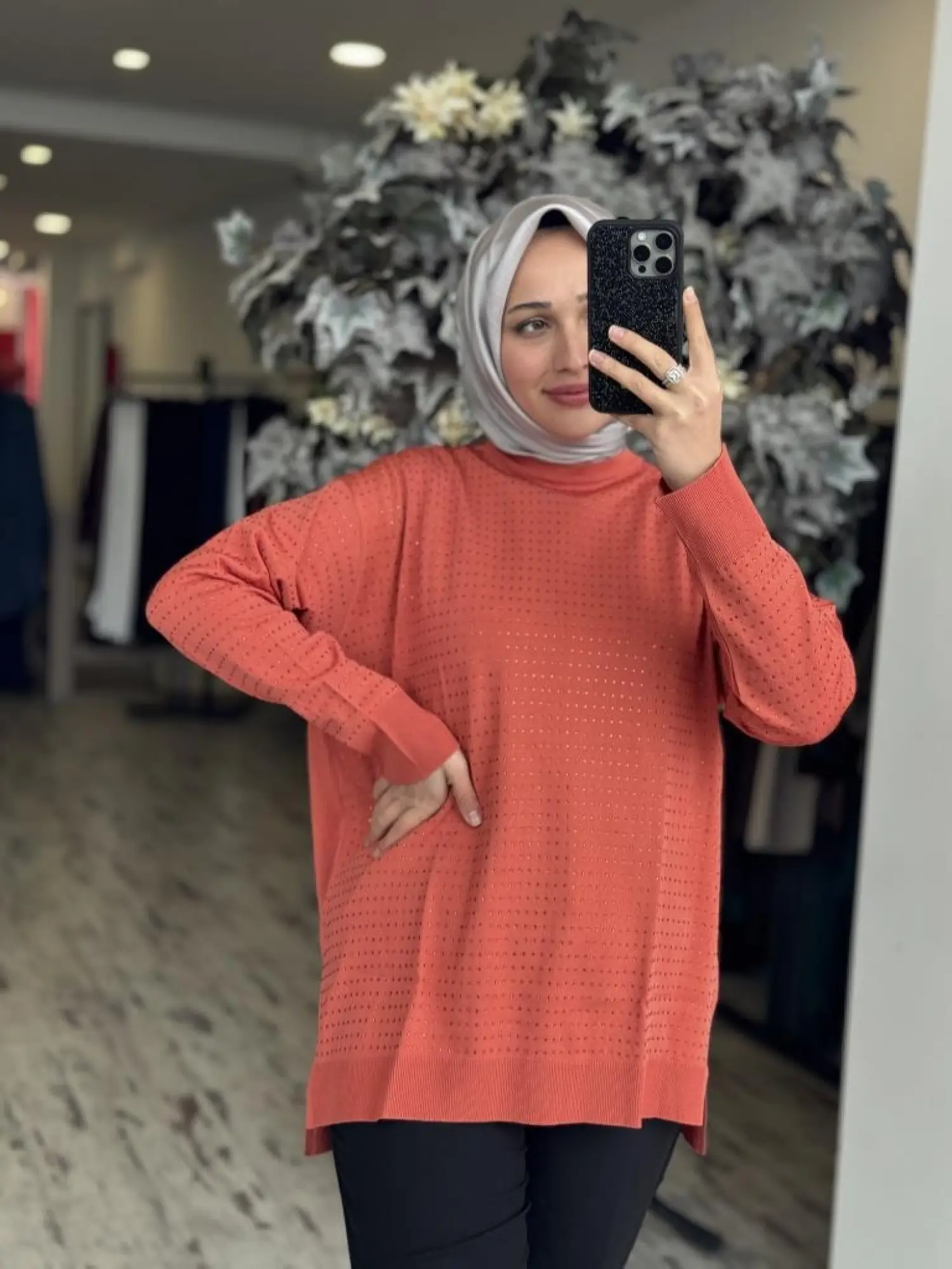 Tığ Triko Taş Baskılı Rayon Tunik TNK21717