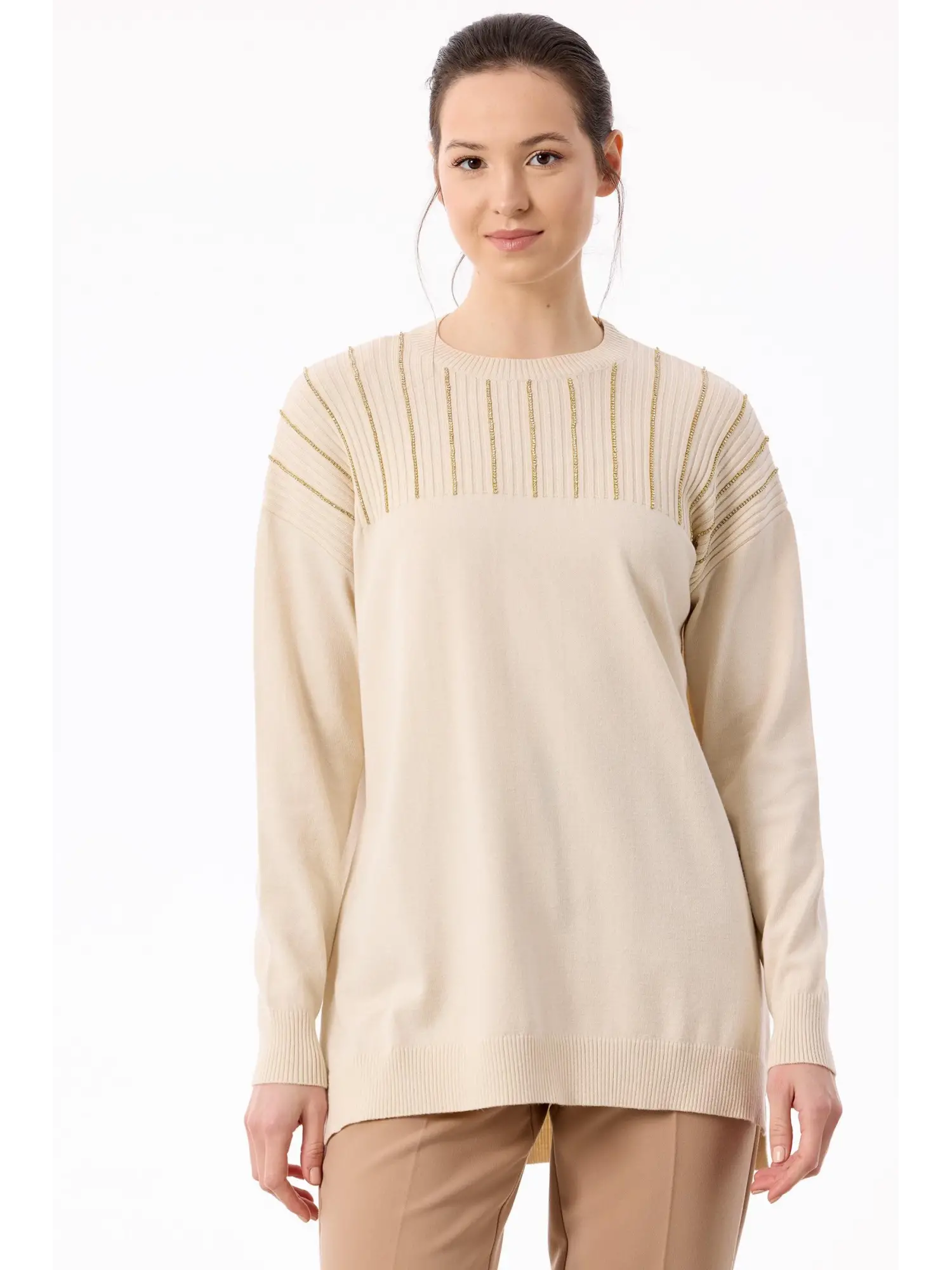 Tığ Triko Taş Detaylı Triko Tunik TNK21739