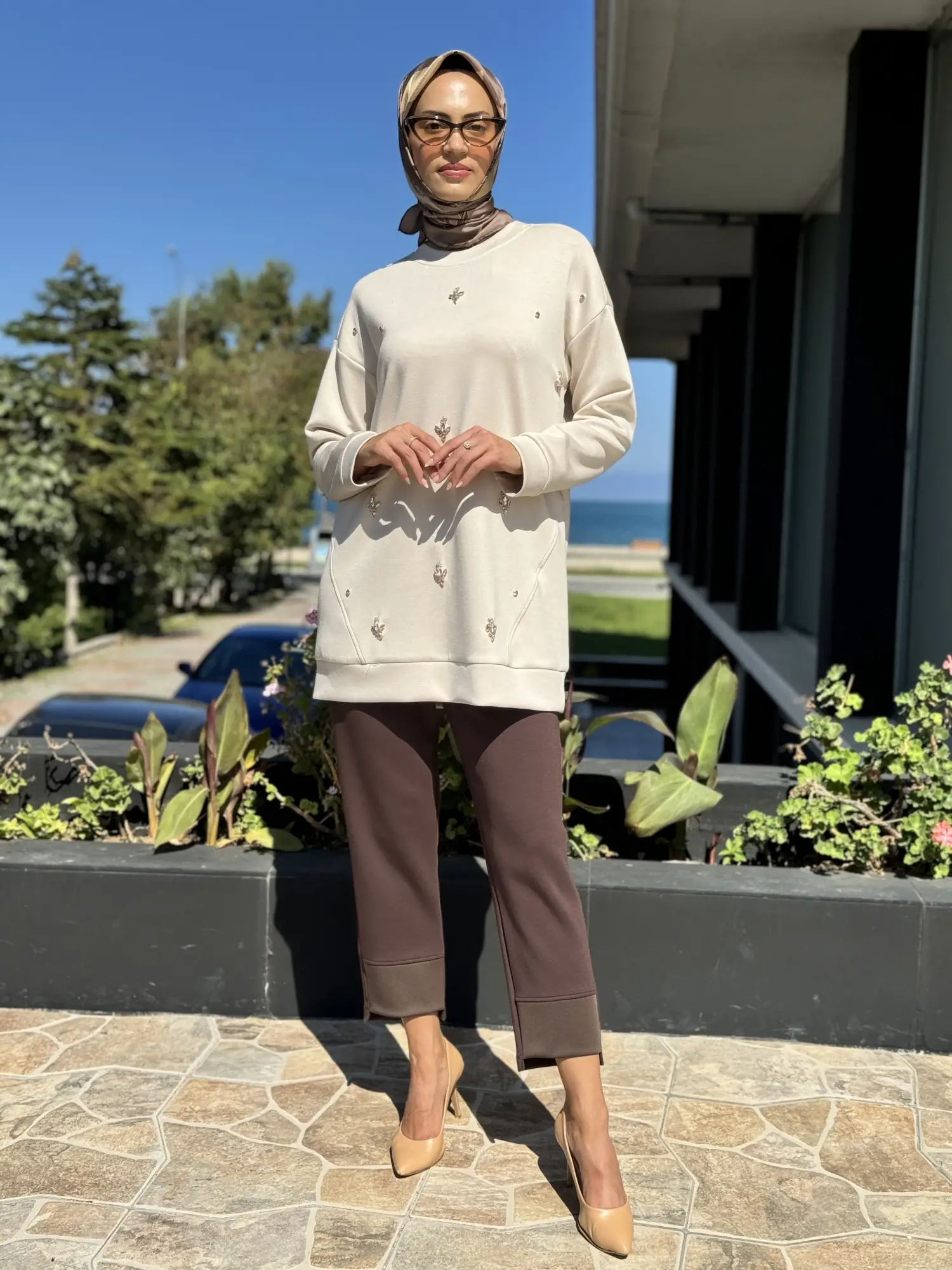 Tığ Triko Taş İşlemeli Spor Tunik TKM1971