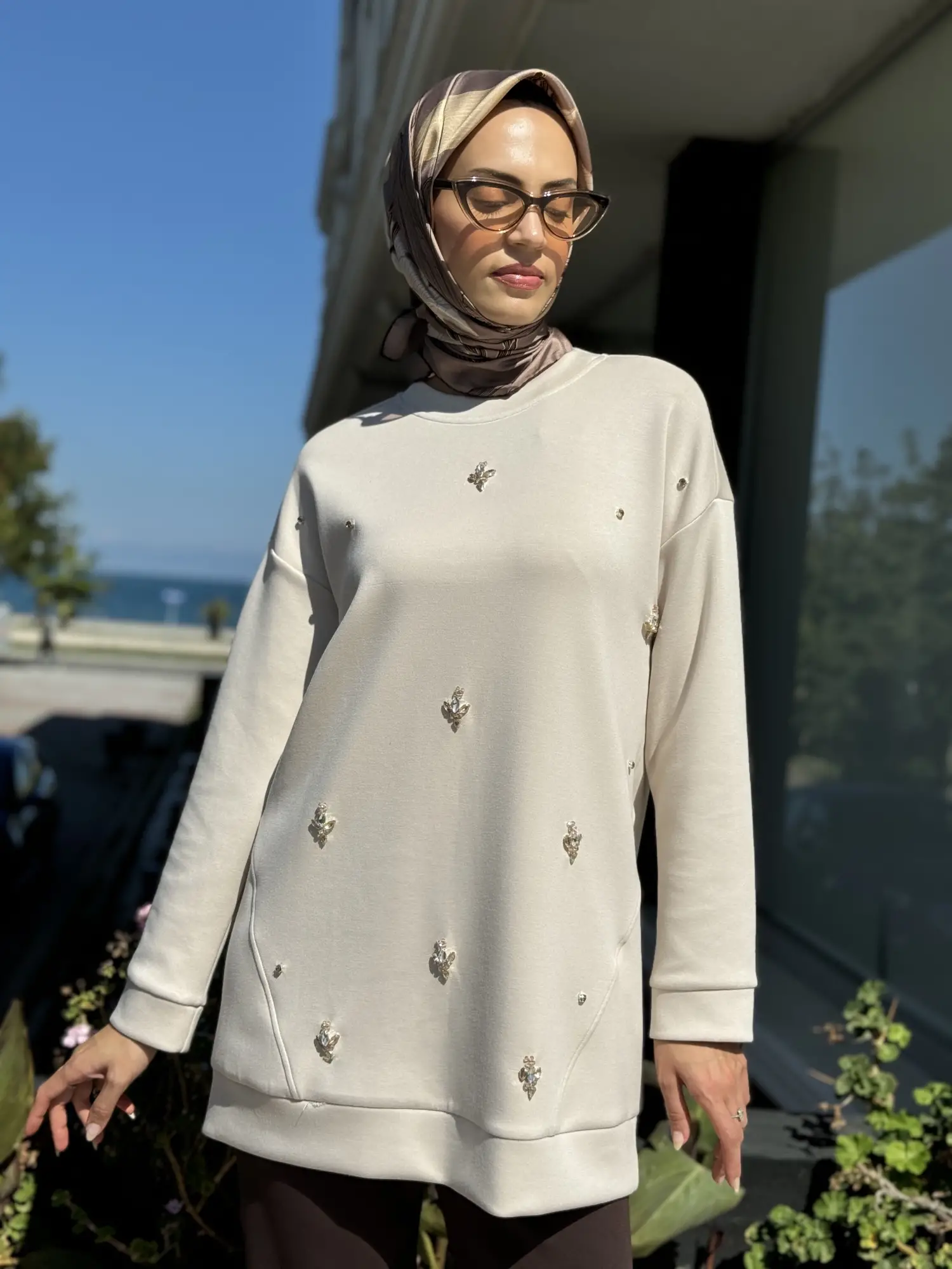 Tığ Triko Taş İşlemeli Spor Tunik TKM1971