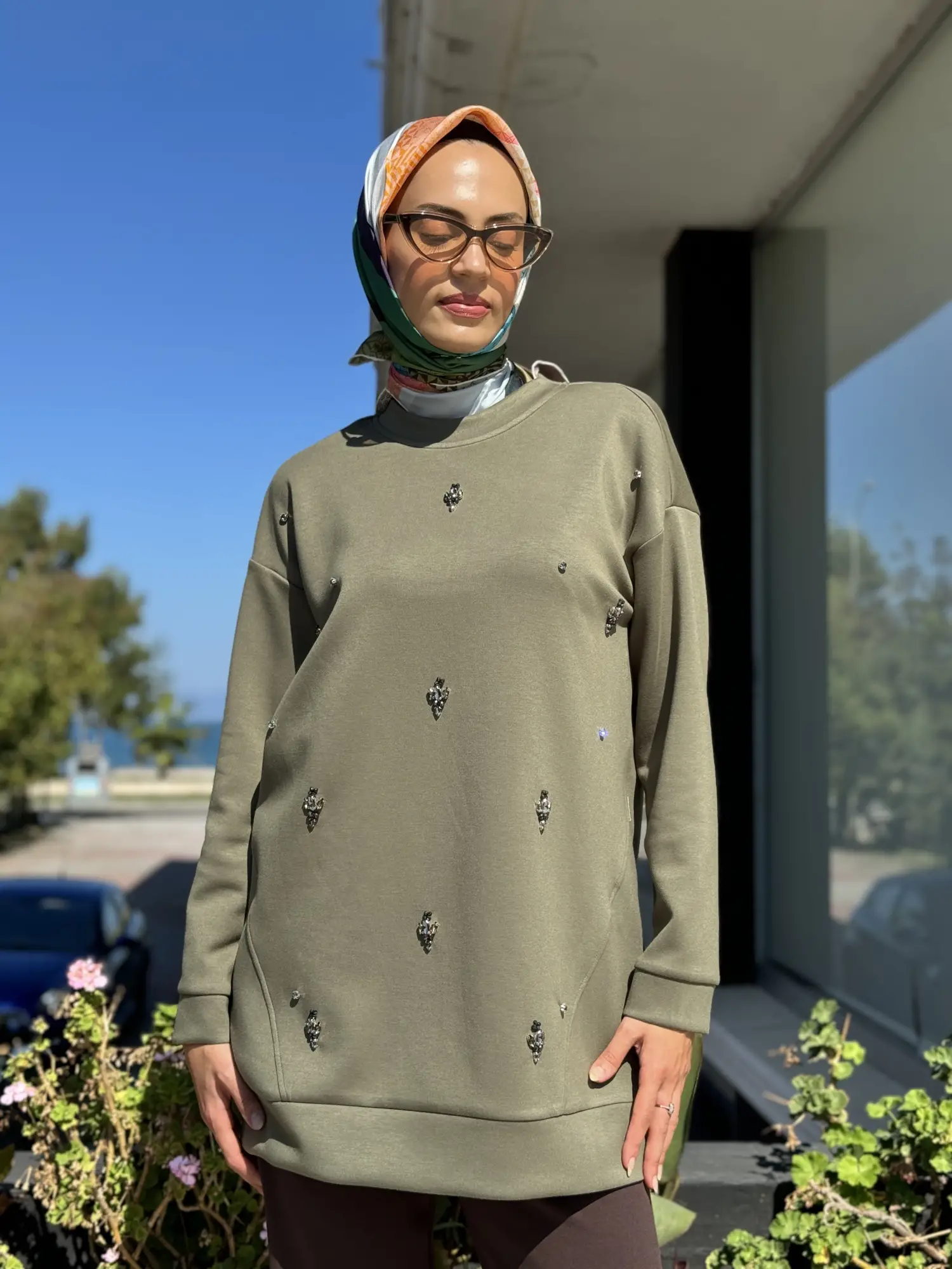 Tığ Triko Taş İşlemeli Spor Tunik TKM1971