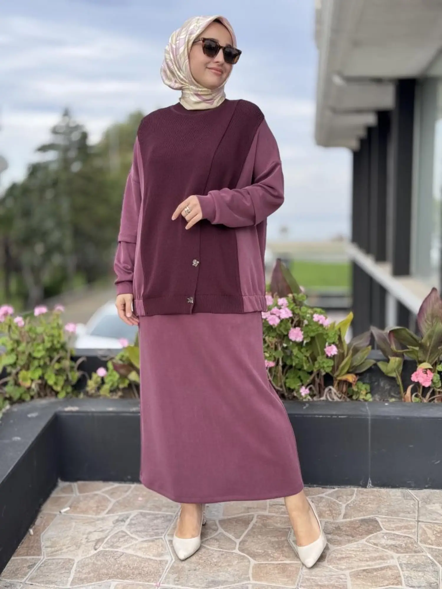 Tığ Triko Triko Maxi Düğmeli Etekli Takım TKM5030