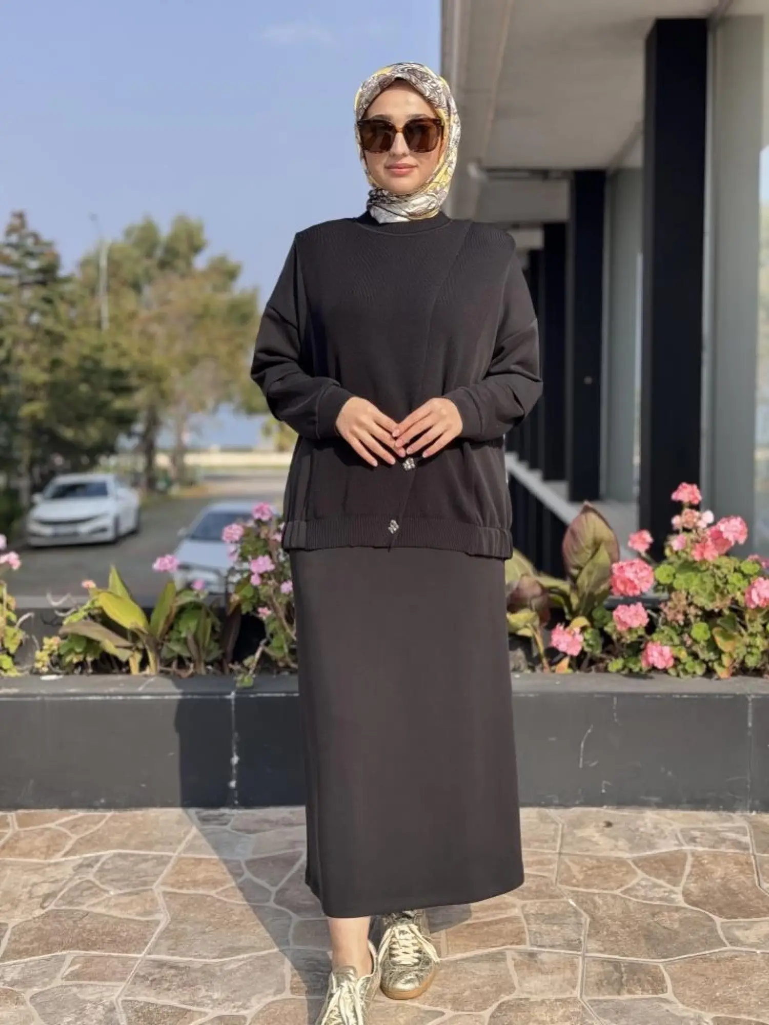 Tığ Triko Triko Maxi Düğmeli Etekli Takım TKM5030