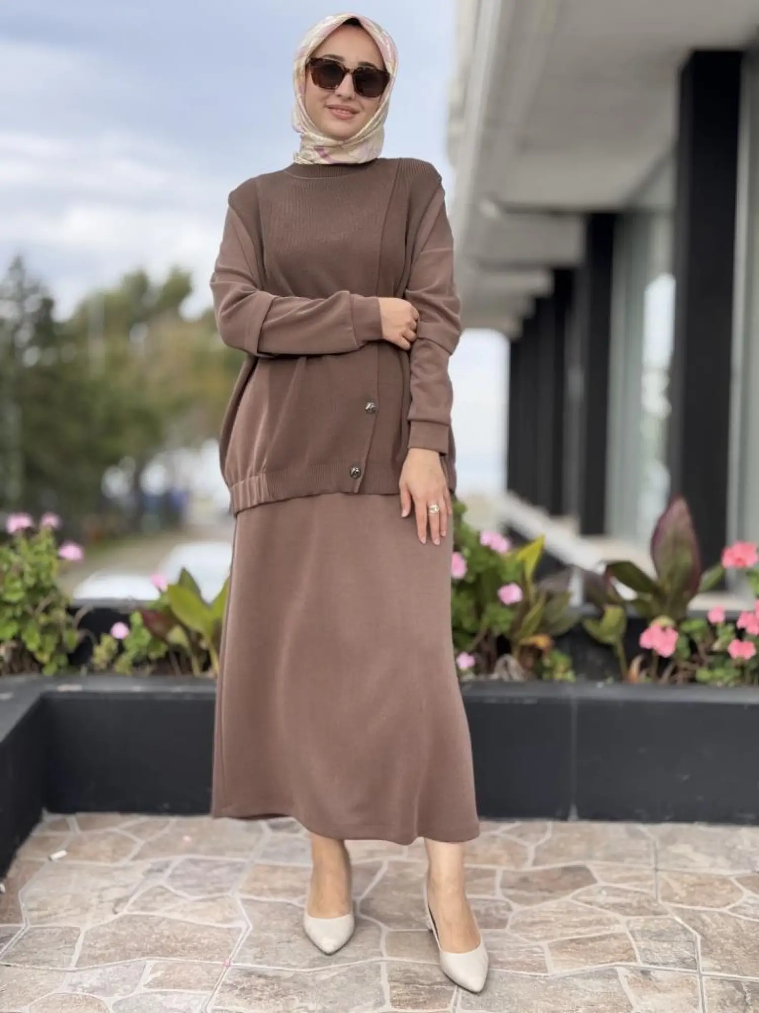 Tığ Triko Triko Maxi Düğmeli Etekli Takım TKM5030